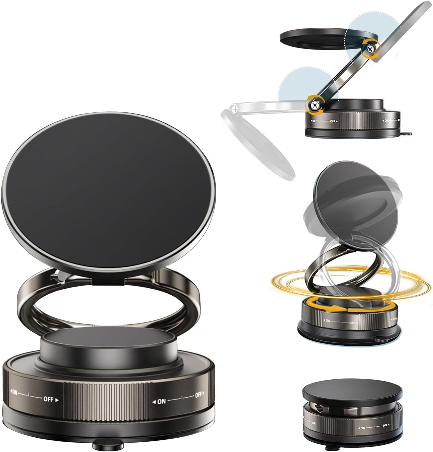 For Magsafe Car Mount 360&deg; Adjustable Vacuum Magnetic Phone Holder for Car, Portable Cell Phone Holder for Makeup/Gym/Mirror, Fit for All Smartphones, Black image number 2