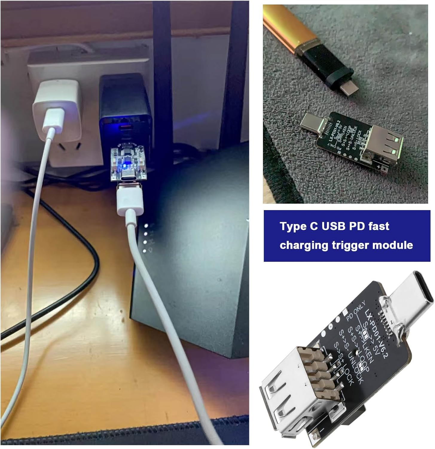 OTOTEC 1Pc PD2.0/3.0 Decoy Trigger Motherboard Module Type C USB PD Fast Charging Trigger Module 100W with E Mark Output 9V/12V/15V/20V Adjustable image number 6