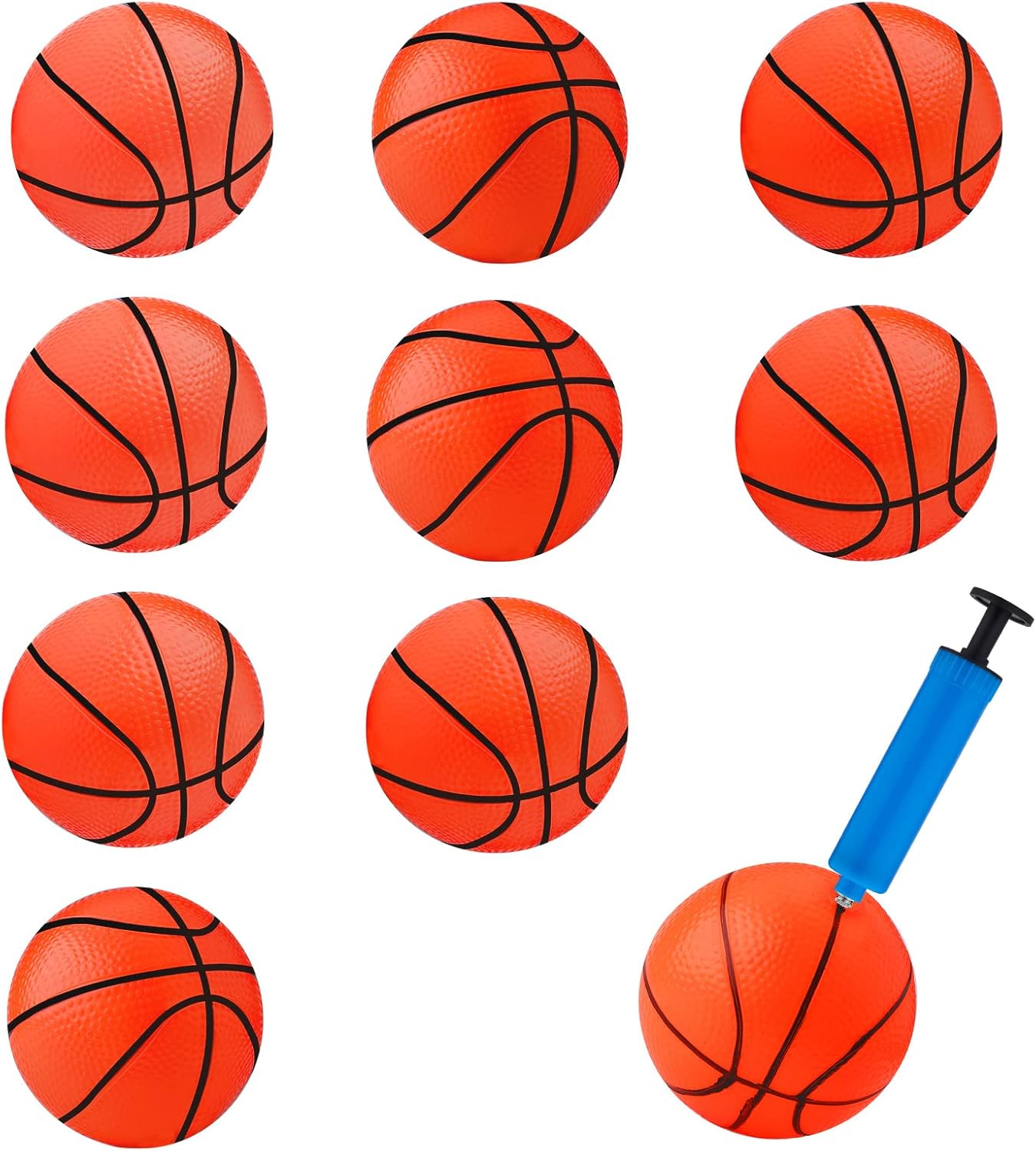 AIEX Pack of 10 10 Cm Mini Inflatable Basketball, Rubber Mini Basketballs Toy with Inflation Device, Inflatable Mini Sports Balls for Children Playing Training (Orange) image number 2
