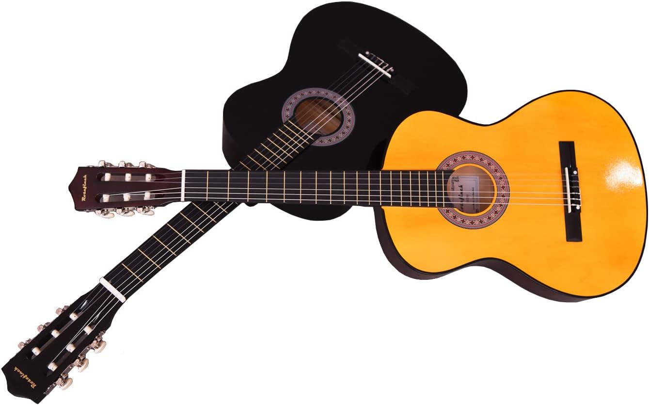 30 Inch Classical Guitar Kits for Beginner Kids & Adults Rosefinch 6-String Acoustic Guitar with Bag Capo Strap Picks Tuner Nylon String (Black) - Black image number 4