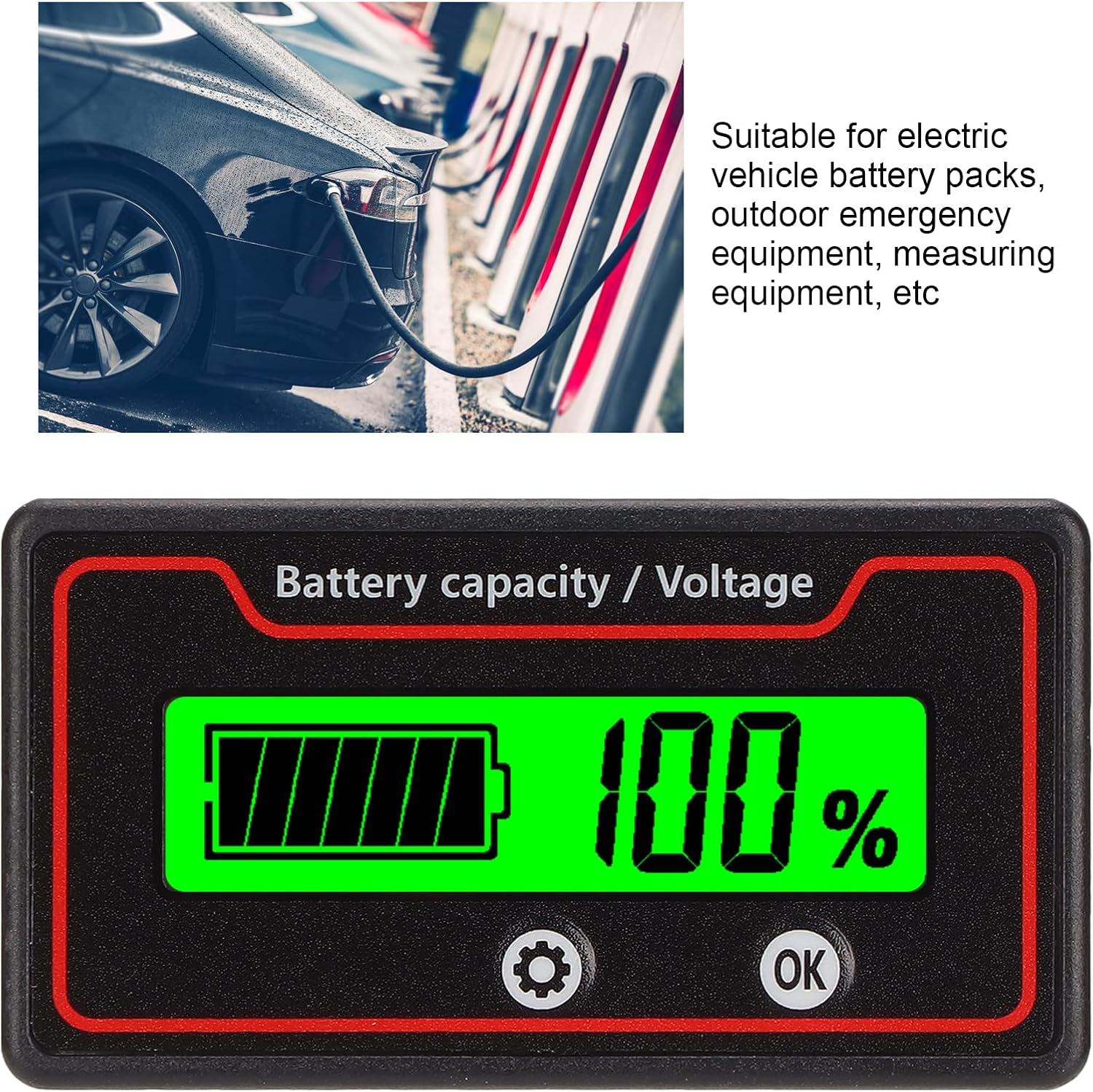 12-84V Battery Capacity Indicator Voltage Meter, Battery Monitor Battery Power Indicator Panel for Electric Vehicle Battery Packs, Etc (Green Light)