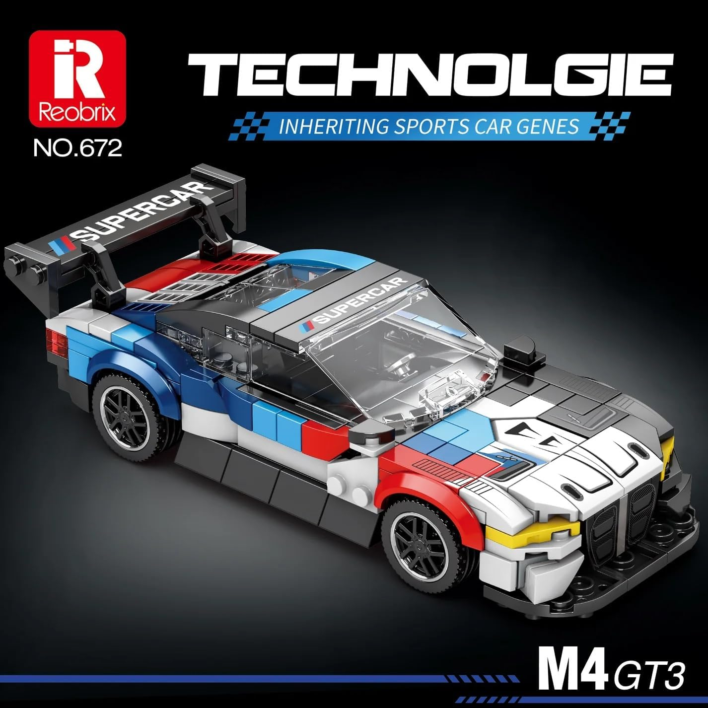 Reobrix 672 BMW M4 GT3 Toy Car Building Blocks, Model Cars Building Kit for Display and Collectible, Race Car Building Toy for Boys and Adults, Compatible with , 385 Pieces image number 3