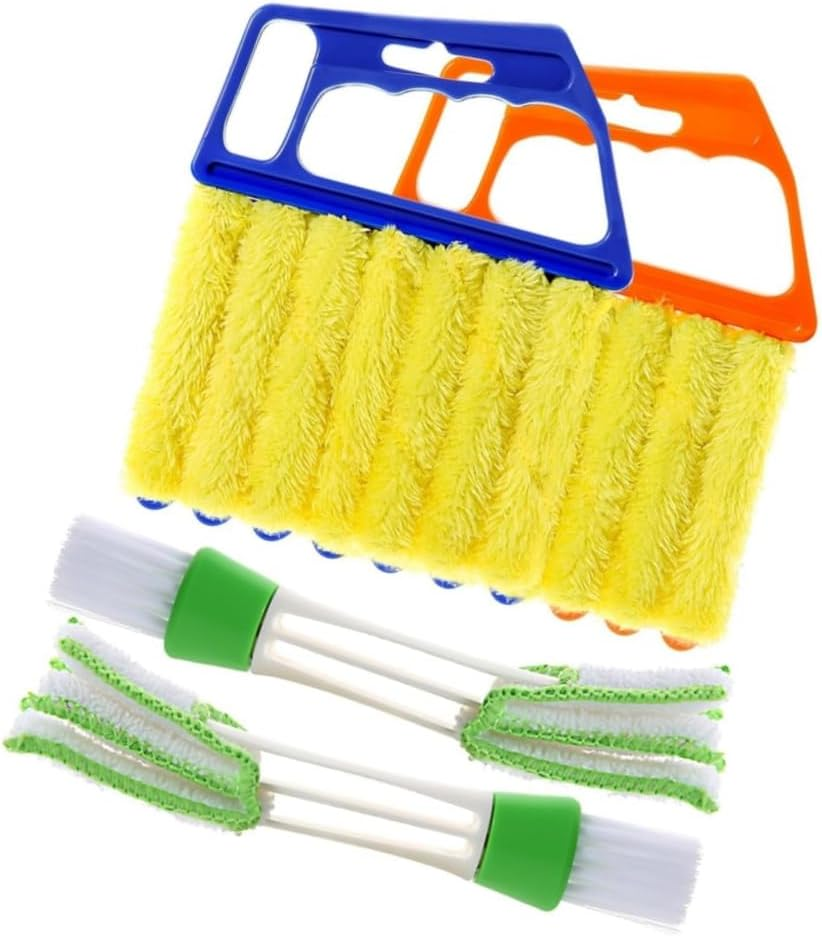 DACUAN 4Pcs Window Venetian Blind Cleaner Duster Tool,Washable 7 Fingers Dusting Cleaner and Air Vent Cleaner,Shutter Cleaner Brush,Blinds Air Conditioner Keyboard Fan Duster (Orange,Blue)