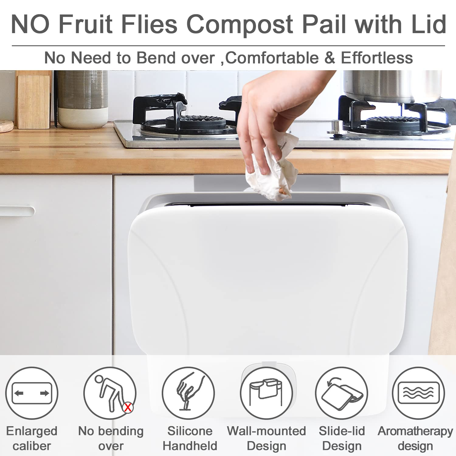 Kitchen Bin inside Cupboard 7L Compacting Trash Bin with Lid Mountable Hanging under Sink Compost Bin for Kitchen, Caravan, Space Saving Small Size