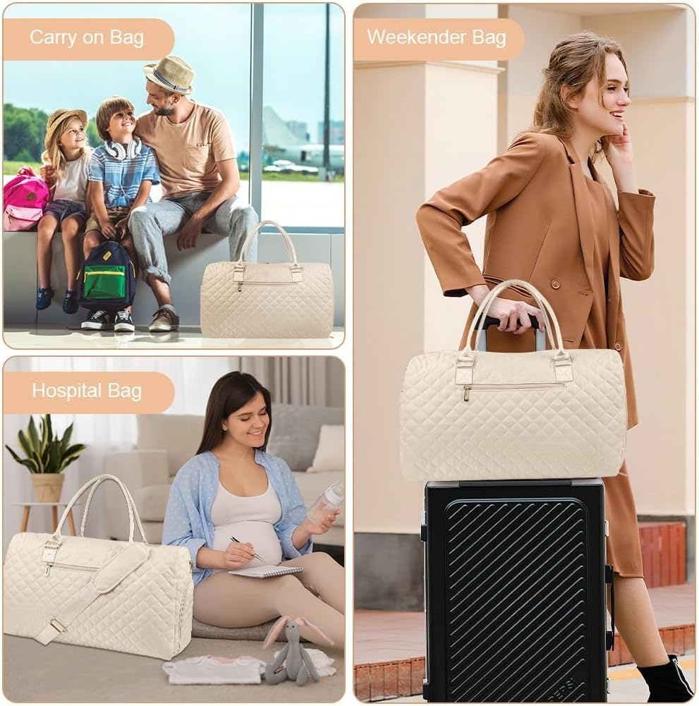 Epzia Women'S 50L Duffle Bag for Travel Gym & Sports - Weekender Carry on Bag with Shoe Compartment, Wet Pocket & Toiletry Bag | Hospital Overnight Bag for Labor Delivery, Travel Duffel Bags Beige image number 5