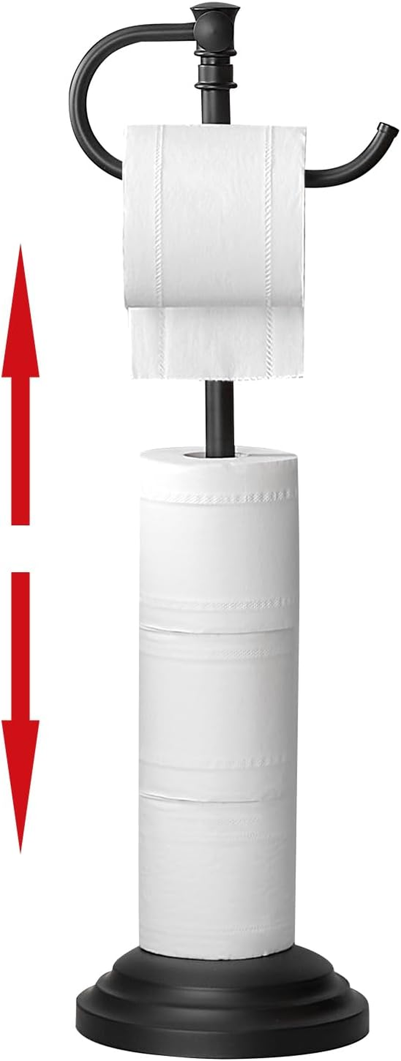 RUMOSE Toilet Paper Holder Stand for Floor, Brushed Gold Adjustable (12.4" to 22.8") Bathroom Toilet Tissue Holder, Free Standing Toilet Paper Roll Holder with Storage, Stainless Steel