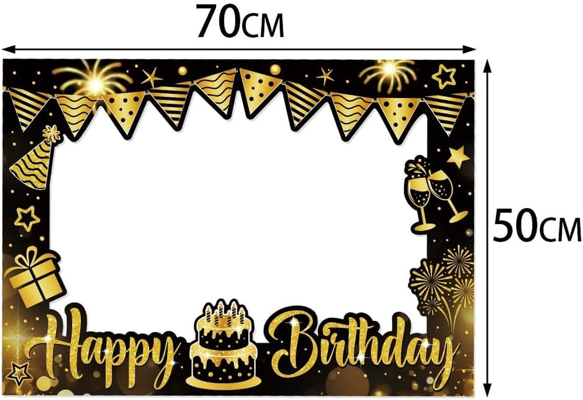 Happy Birthday Photo Frame Prop, Black and Gold Party Decoration, 70 X 50 Cm image number 3