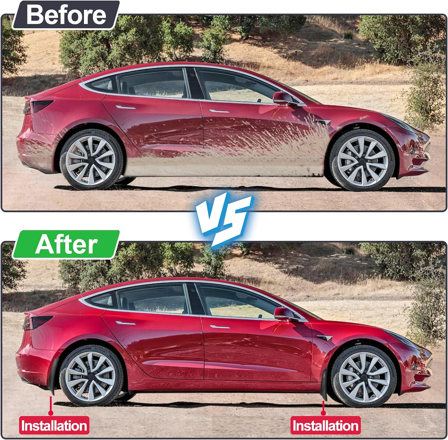 4Pcs Mud Flaps Set for Tesla Model 3 Highland 2024 2025, Splash Guards Mudguard Fender for Model 3 Highland, No Drilling Required Car Fender Kits, Mudflaps Exterior Accessories image number 3