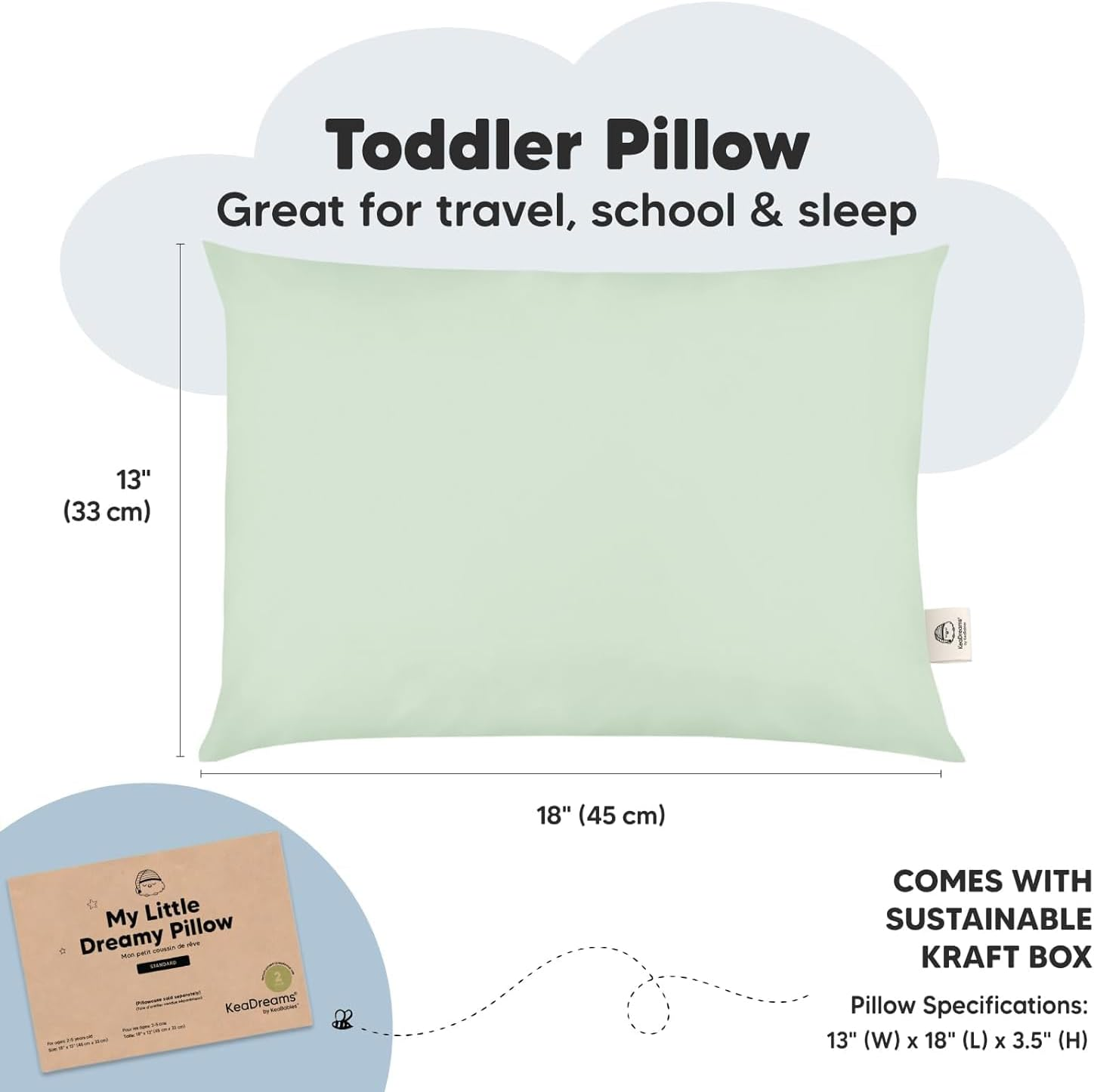 2-Pack Toddler Pillow - Soft Organic Cotton Toddler Pillows for Sleeping - Small Pillow for Kids - Kids Pillows for Sleeping - Kids Pillow for Travel, School, Nap, Age 2 to 5 (Sage)