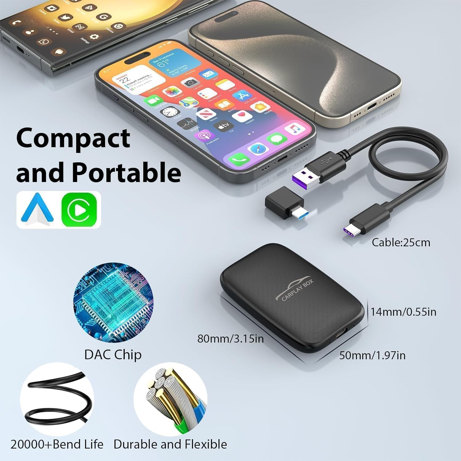 Wireless Carplay Adapter and Android Auto Wireless Support Netflix/Youtube/Tf Card,Carplay Wireless Adapter with USBA-C and USBC-C Cables for Iphone Android image number 6