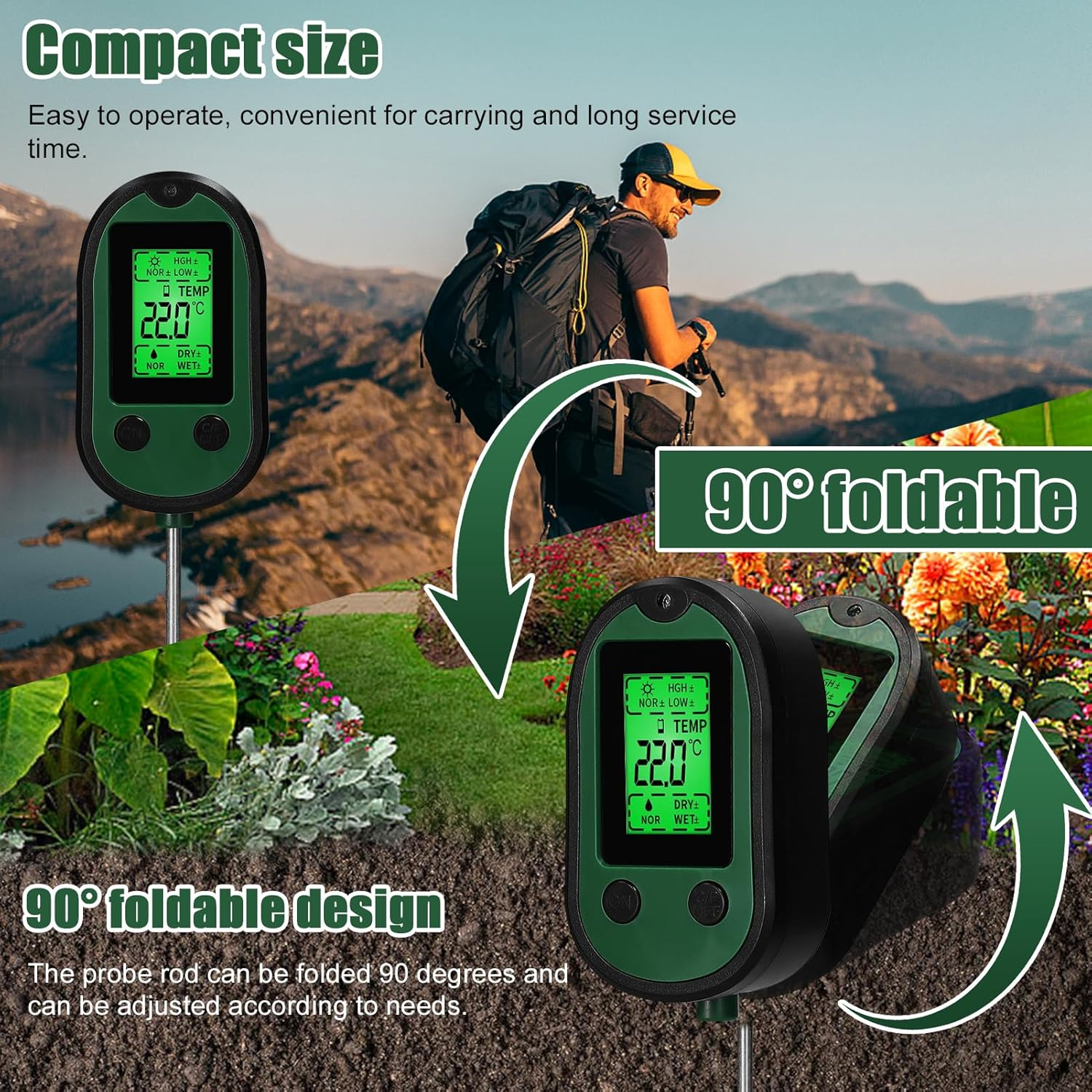 Multifunctional Soil PH Tester High Accuracy Temperature Sunlight Intensity Garden Planting Handheld Test Tool Detect Device image number 6