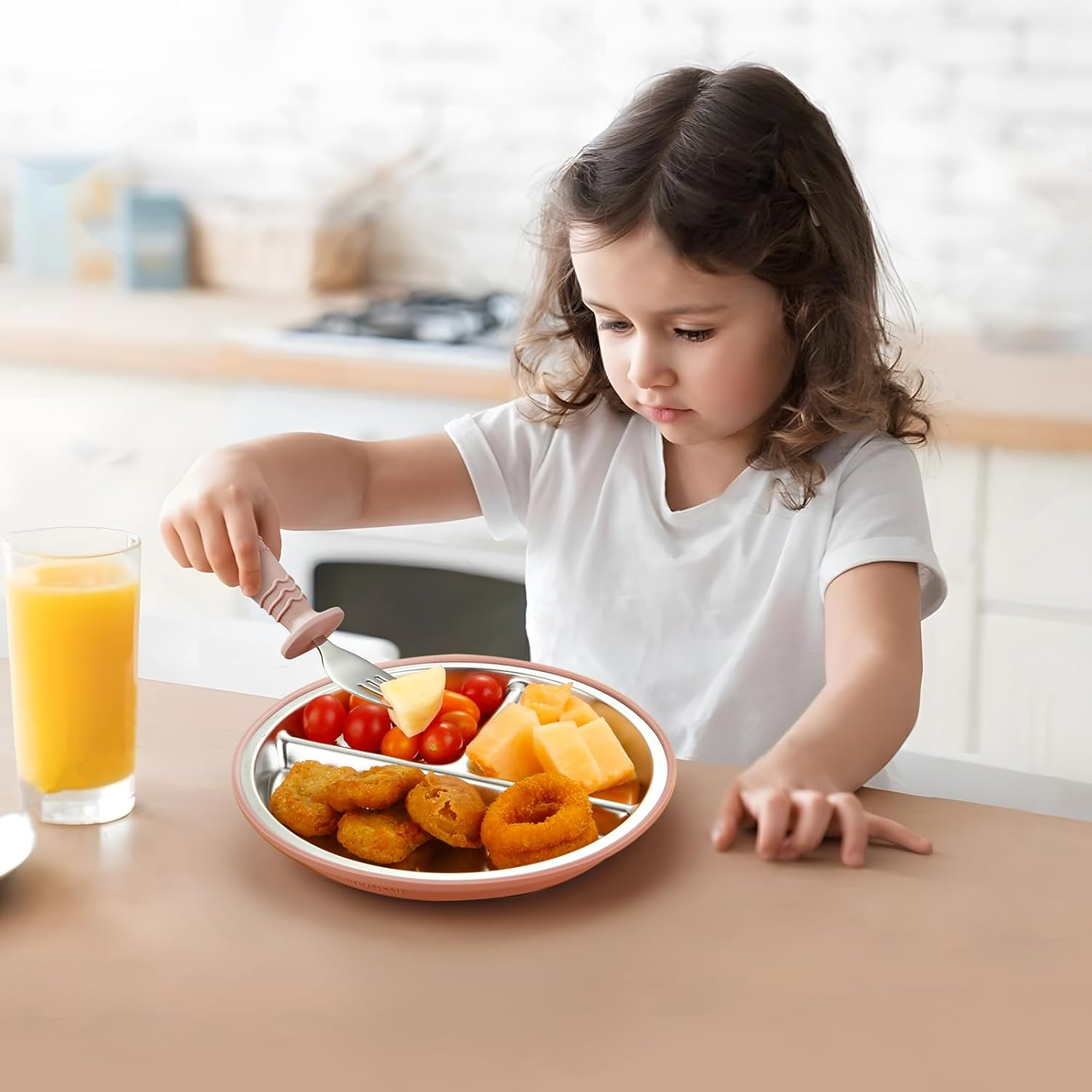 Pandaear 8PCS Baby Feeding Set | Stainless Steel Suction Plates and Bowls with Silicone Fork and Spoon Utensils | Baby Led Weaning Tableware for Toddlers & Kids (Pink & Blue) image number 1
