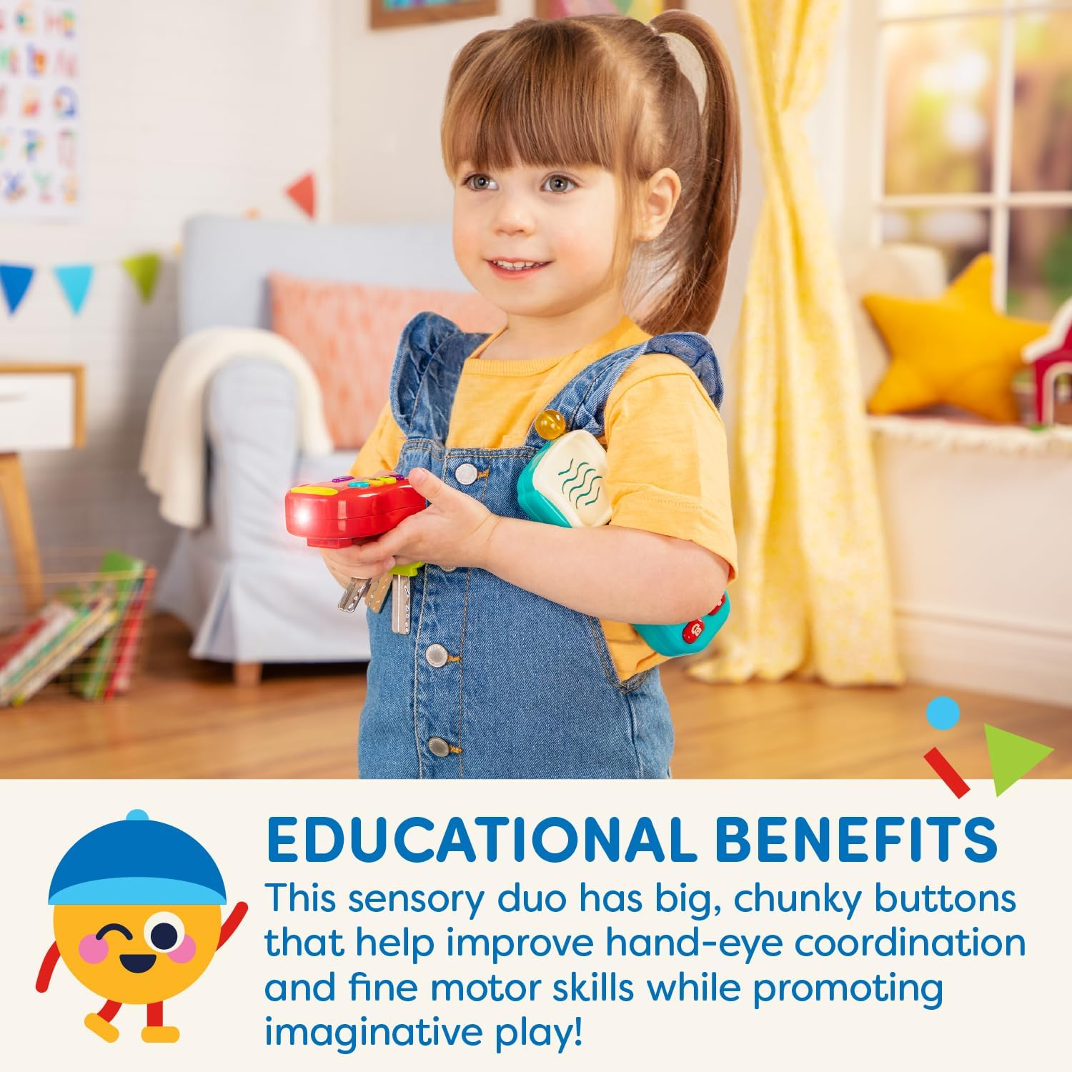 Battat &ndash; Sensory Toys &ndash; Pretend Phone & Keychain &ndash; Toddler Light-Up Phone &ndash; Toy Car Keys & Phone &ndash; 10 Months + &ndash; Light & Sound Phone + Light & Sound Keys