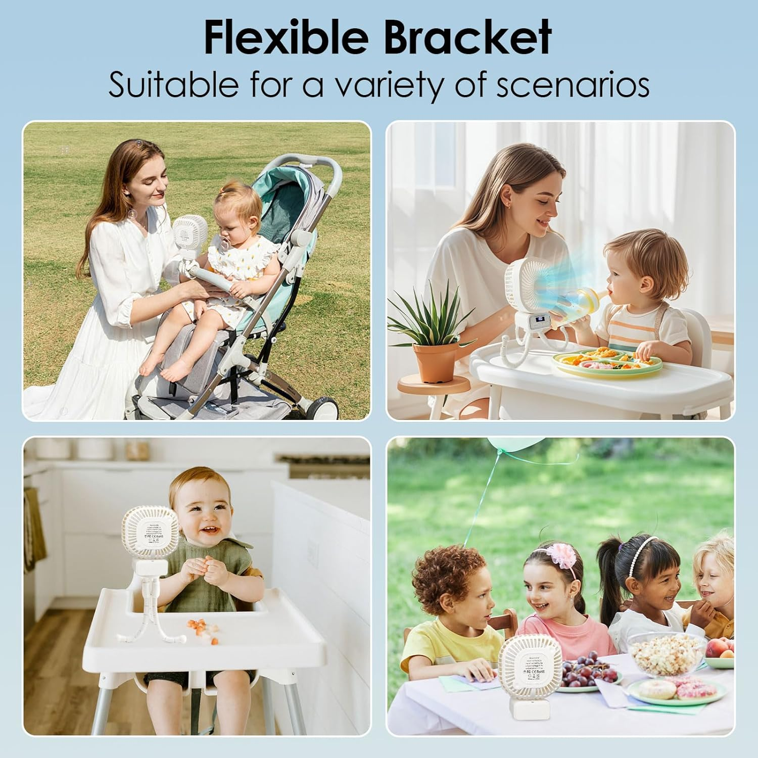 YLSD Portable Desk Fan, 5000Mah Battery-Powered Tripod Clip-On Stroller Fan, 3-Speed Adjustable Rotatable Personal Fan for Desk, Outdoor, Strollers, Car Interior, Camping image number 3