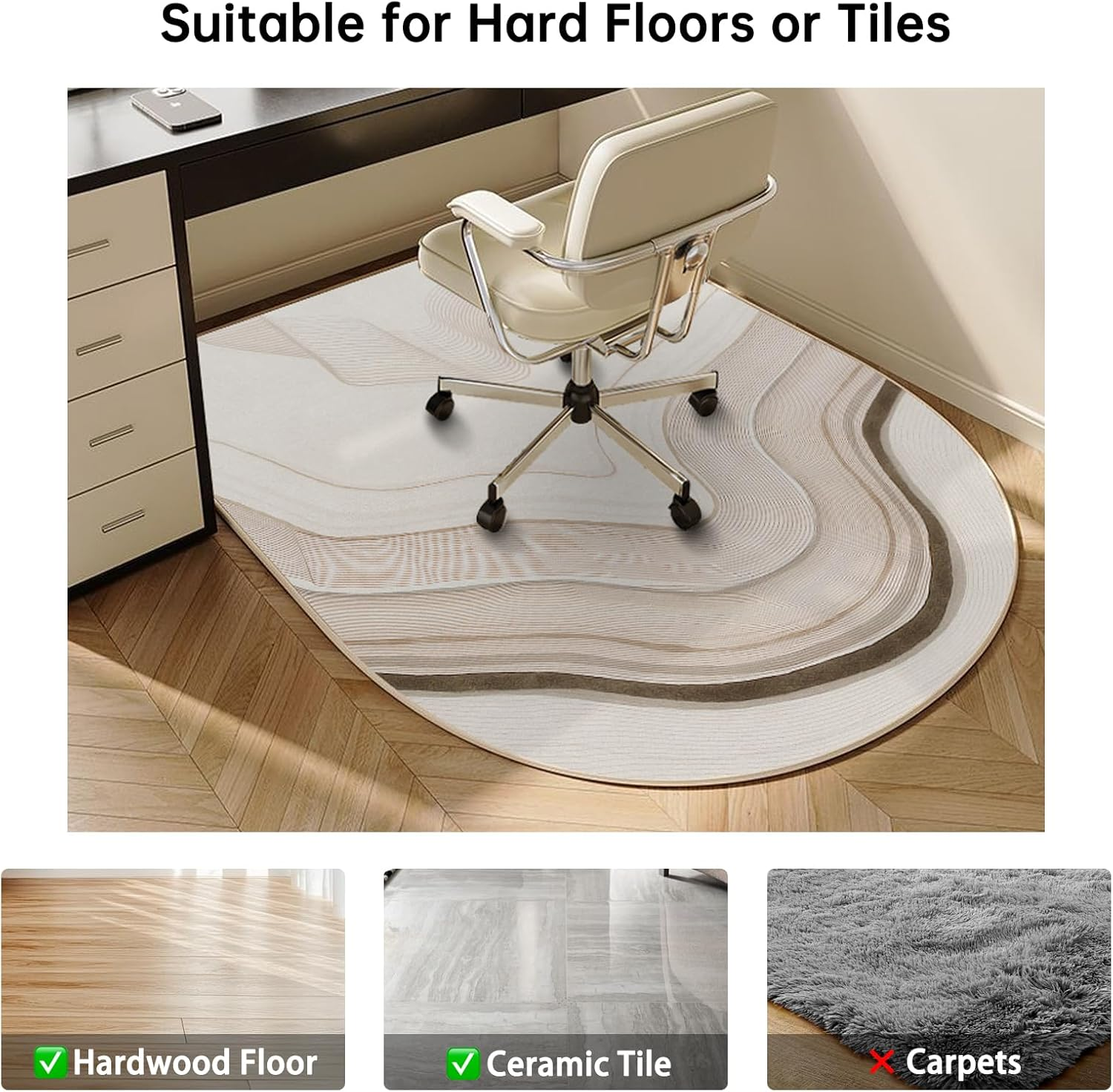 Office Chair Mat for Hardwood,120X80Cm Hardwood/Tile Floor Protector Mat,Anti-Slip Floor Protector for Home Office image number 2