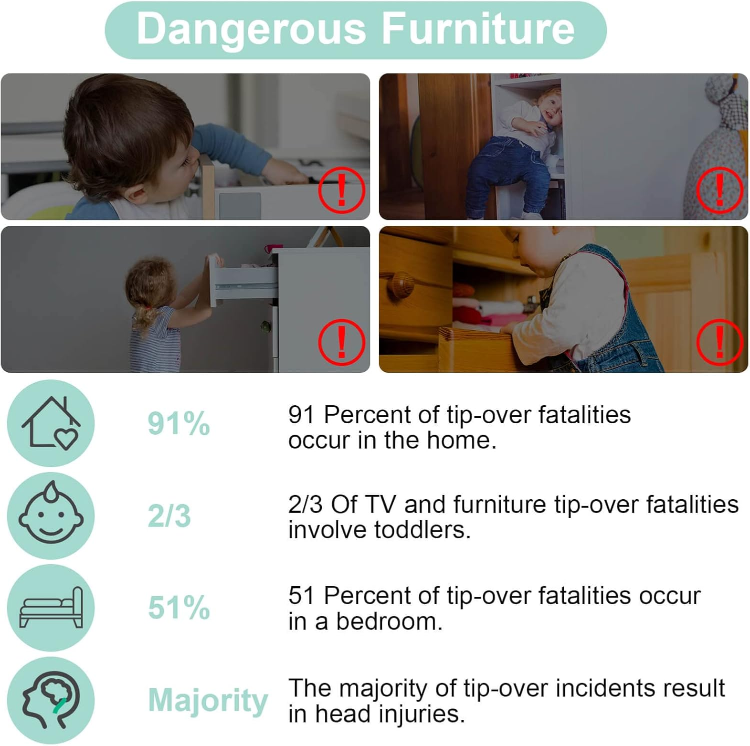 10 Pcs Furniture Anchors, Baby Proofing, Anti-Tip Metal Baby Furniture Straps, Baby Safety Wall Anchor, for Cabinet, Wardrobe, Drawers, Dresser, Bookshelf(400Lbs Tension) (Silver)