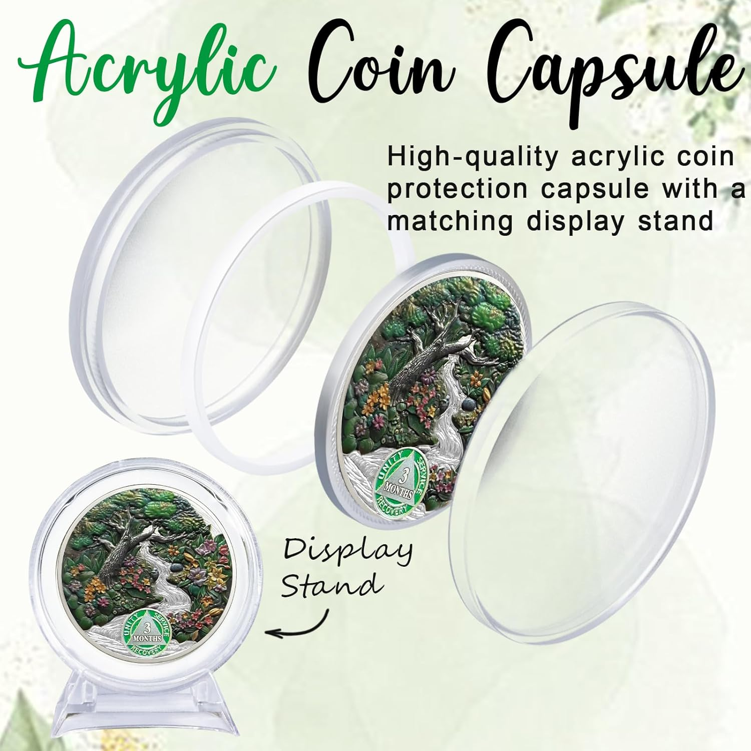 CHURYUML 3 Month Sobriety Coin 90 Day Sobriety Chip Three Month AA Coins Recovery Medallions Sobriety Gifts for Men Women Sober Token Alcoholics Anonymous Gift with Capsule, Display & Card image number 1