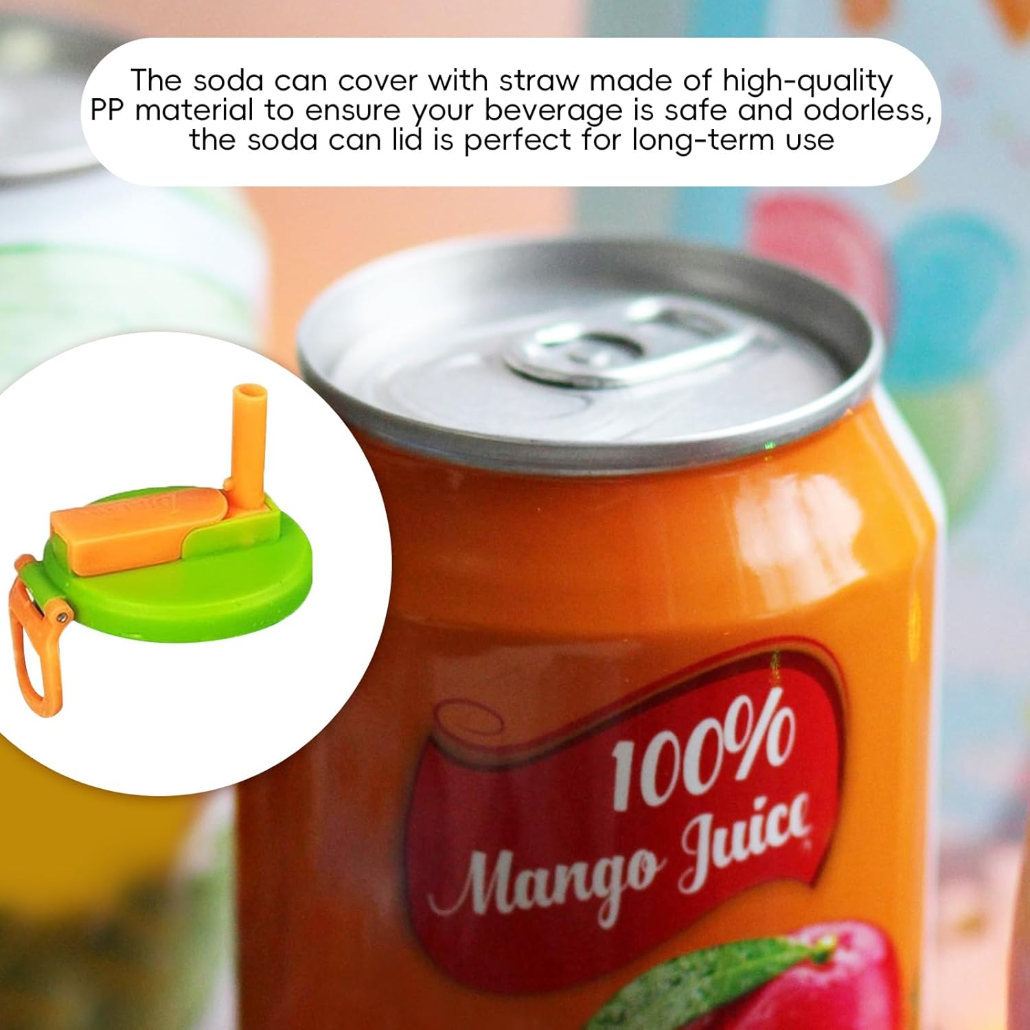 Soda Can Cover with Straw, 4 Pieces Spill-Proof Soda Can Lids, Silicone Lids for Soda and Beer Cans, Canned Beverage and Juice Drink Can Cover, Set of 4 image number 1