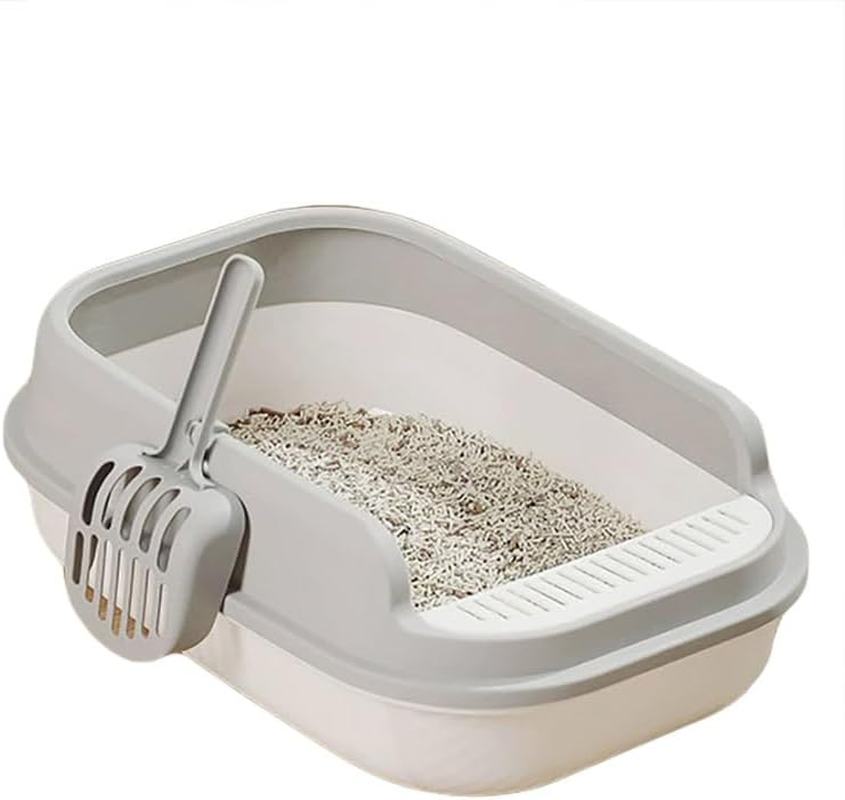 AIMALL Semi-Closed Large Cat Litter Box &ndash; High-Sided Anti-Splash Design, Thickened PP Material, 20.3In Spacious Pet Toilet with Detachable Rim, Includes Scoop