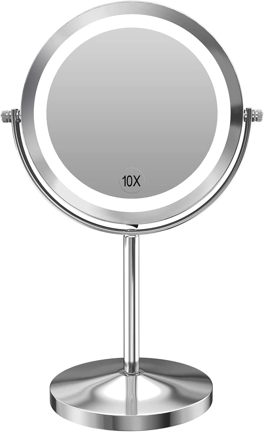 1X/10X Magnified Lighted Makeup Mirror Double Sided round Magnifying Mirror Standing 360 Degree Swivel Vanity Mirror Battery Operated 7 Inch Diameter Shaving Bathroom Mirror image number 2