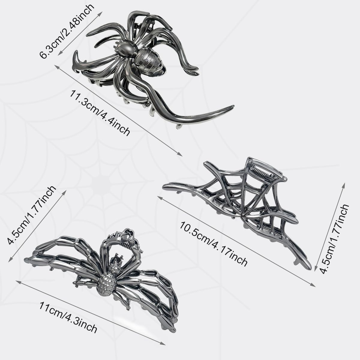 Pack of 3 Metal Hair Clips, Spider Hair Clips, Skull Claw Hair Clip, Non-Slip Claw Clip, Gothic Hair Clips, for Women, Girls, Halloween Hair Styling Accessories (C) image number 5