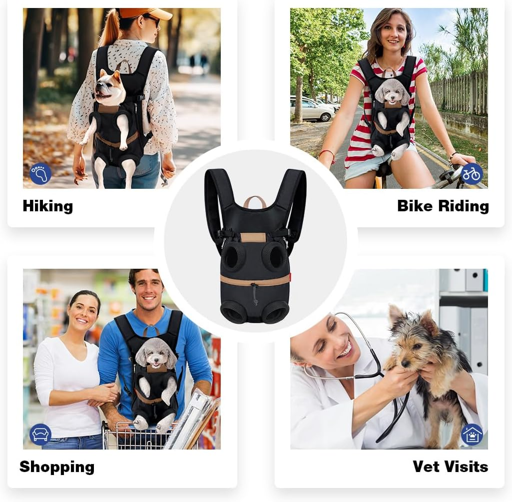 Lekereise Dog Carrier Backpack for Small Medium Dogs Cats Puppies, Adjustable Pet Front Cat Dog Carrier Backpack Travel Bag, Legs Out, Easy-Fit, Small, Black image number 6