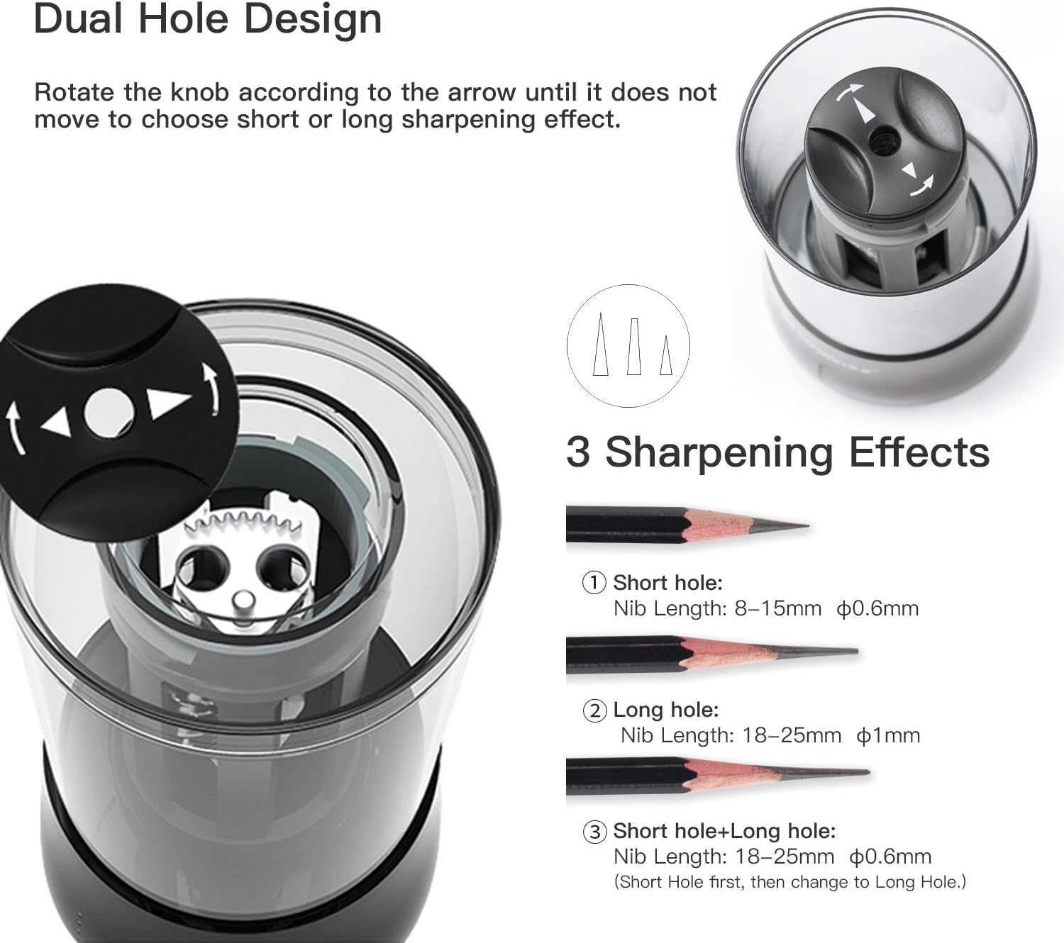 AFMAT Long Point Electric Pencil Sharpener for Artist, Rechargeable Artist Pencil Sharpener for &Phi;6-8.5Mm Charcoal/Drawing/Sketching/Colored Pencils, 3 Point Options, Auto Stop, 8-25Mm Super Long Tip image number 5