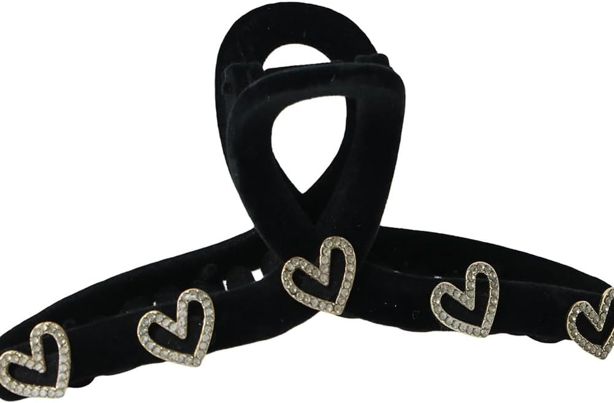 2Pcs Elegant Rhinestone Love Heart Hair Claw Clip Black Large Hair Claw Clip for Women Girl Fashion Pearl Hairpin Headwear Ponytail Holder image number 5