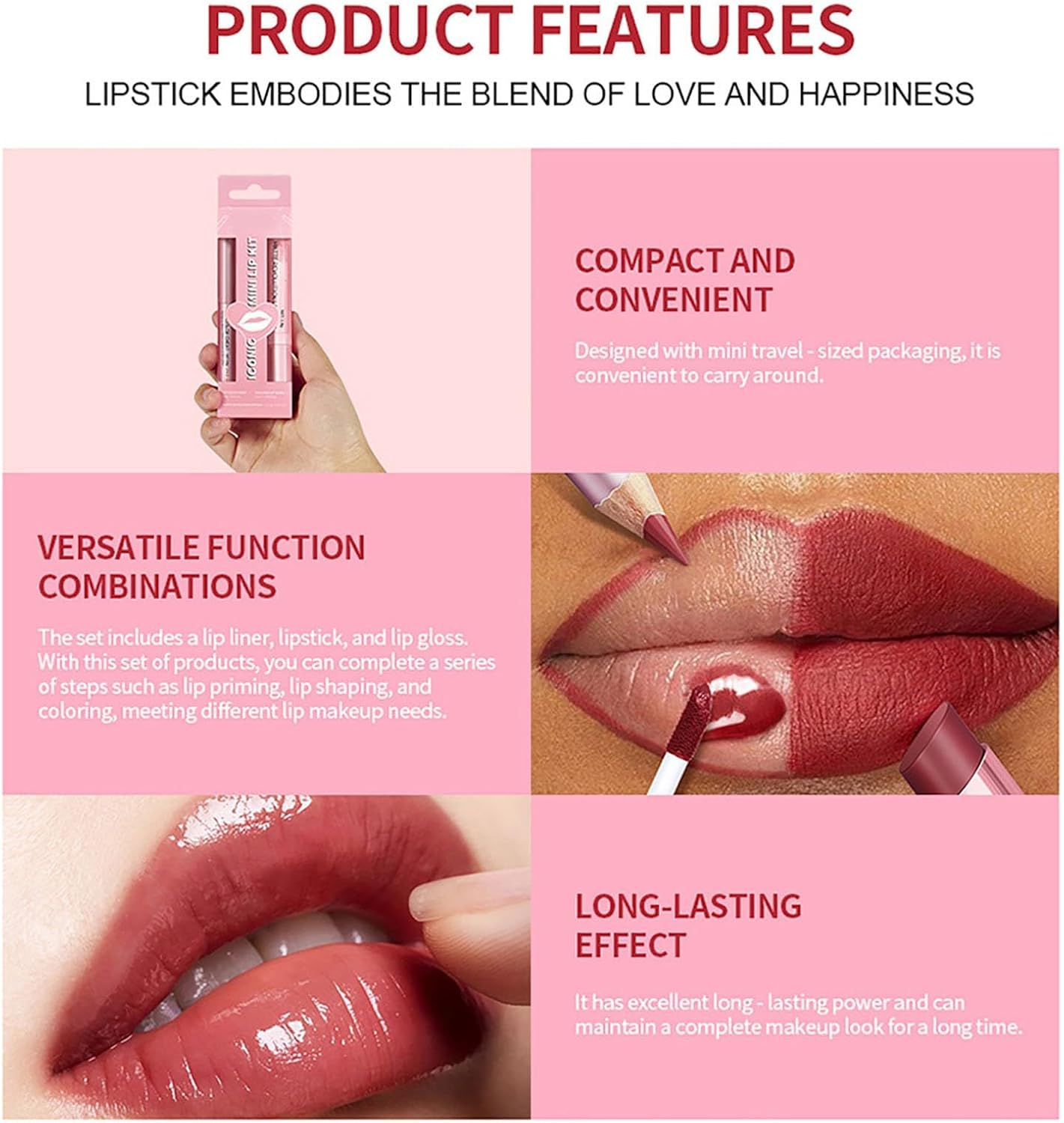 Volume Hack Trio Lip Kit - Lip Liner and Lipstick Combo Set, Long-Lasting, Smudge-Proof, High Pigment Velvet Finish, Hydrating Comfortable Wear (2#) image number 4