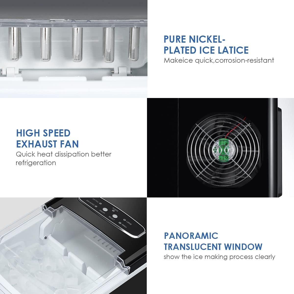 Maxkon Portable Ice Maker Countertop - 9 Cubes in 6 Mins, 12Kgs in 24Hrs, Self-Cleaning Machine with Scoop and Basket, 2 Sizes of Bullet Ice for Home, Kitchen, Office, Bar, Party image number 4