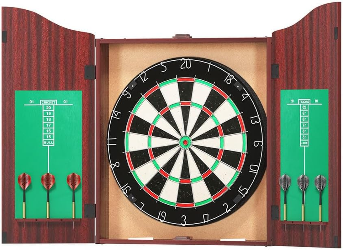 Everfit 18" Dartboard, Bristle Premium Dart Board Set Wooden Cabinet with 6 Steel Darts , Professional Competition Party Game Installation Accessories Rotating Number Ring image number 5