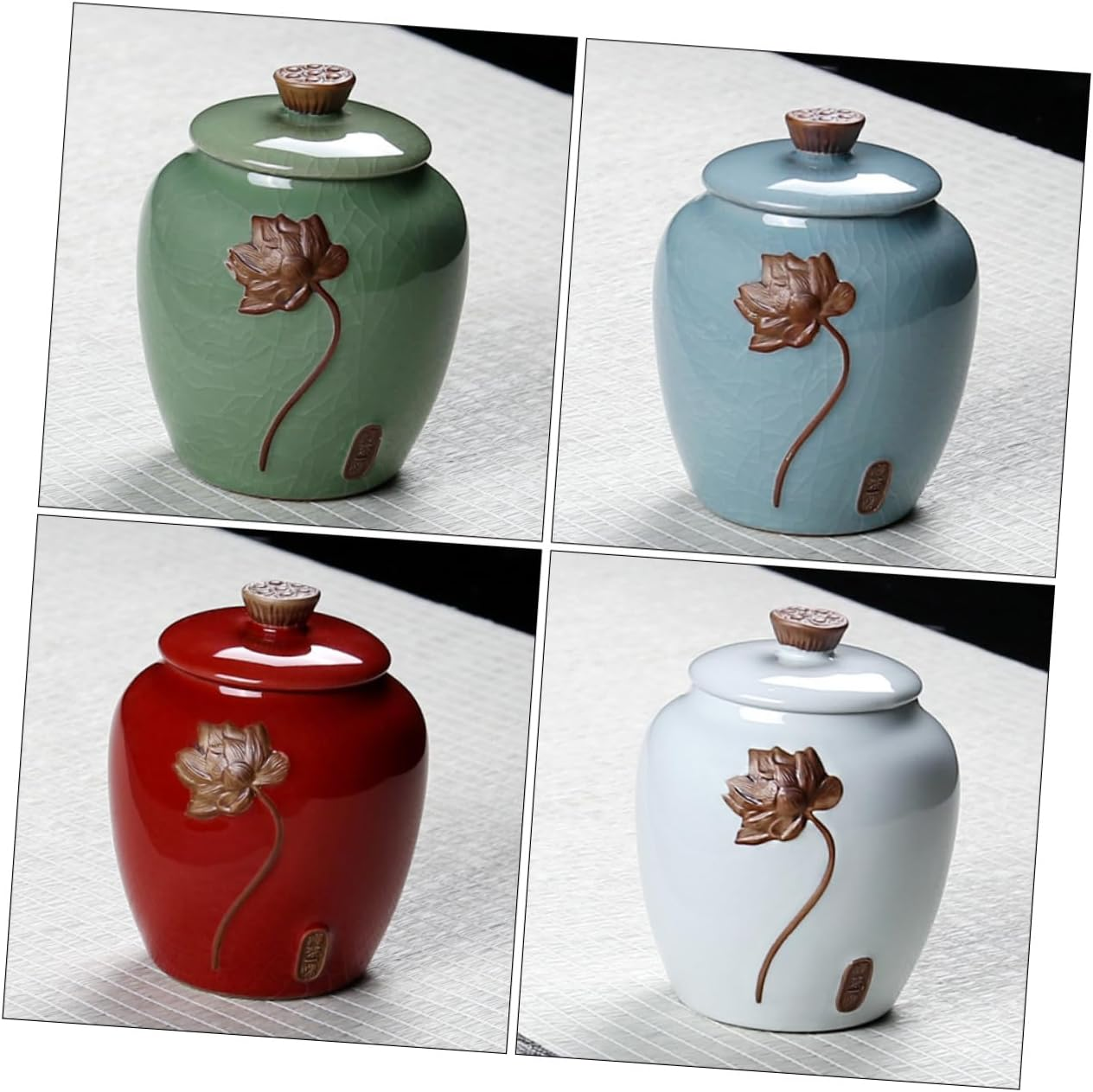 CAXUSD Ceramic Tea Can Tea Canister Relief Lotus Design for Home Office Food Storage Can Container for Loose Leaf Random Color image number 4