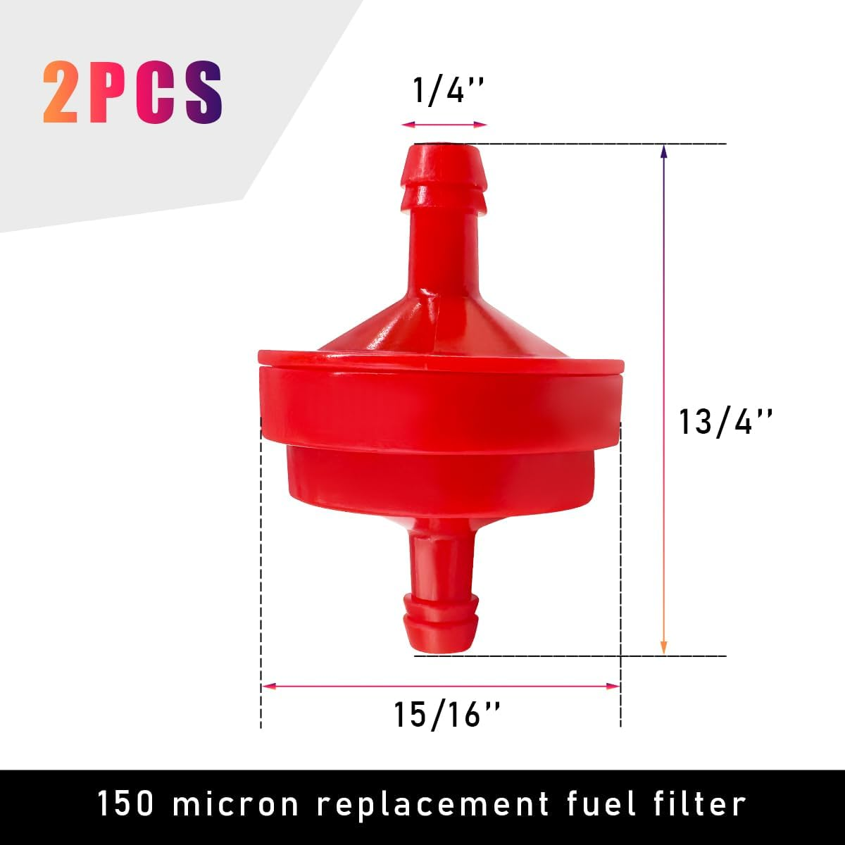 2 PCS Gas Fuel Filter, Lawn Mower 1/4" Inline Gas Fuel Filter, Replacement for OEM Number BS 298090S Fuel Filters 150 Micron for Engines without Fuel Pump, Car Accessories