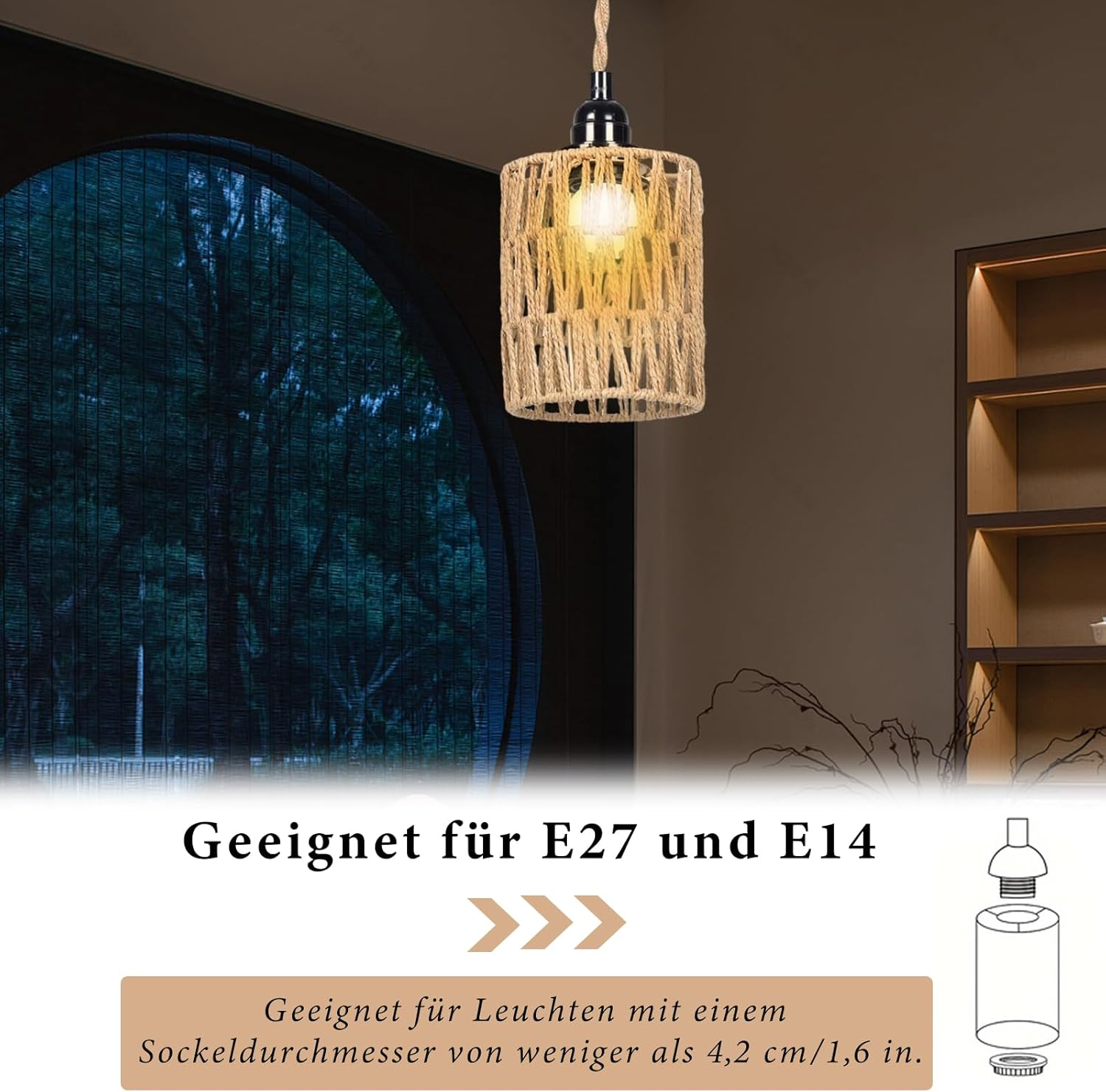 Rattan Lampshade Wicker 1 Piece Table Lamp Replacement Shade Accessories with 1 Adapter Ring Lampshade Boho Floor Lamp Pendant Light Shade for E27, E14 Floor Lamp, Table Lamp image number 1