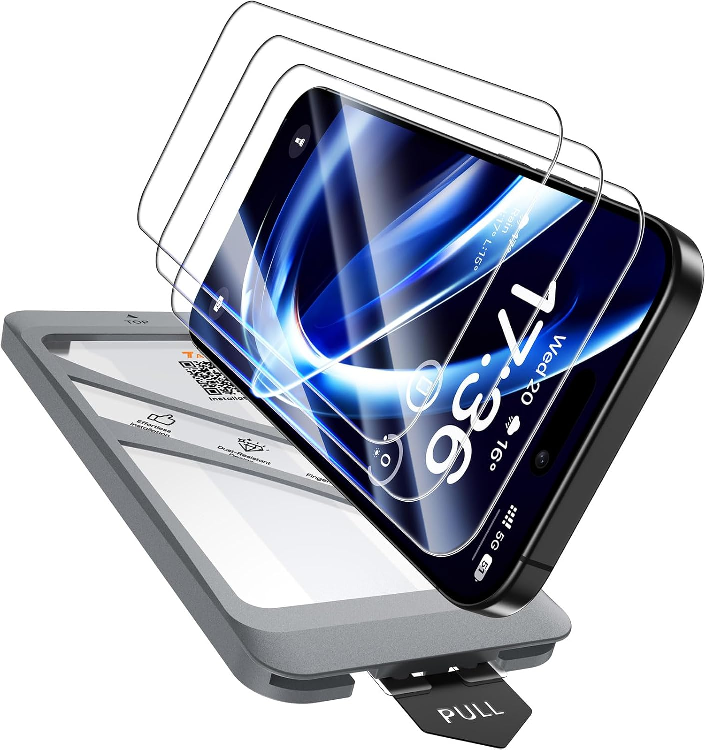 TAURI 3 Pack for Iphone 17 Screen Protector 6.3" with Auto-Installation Tool, Tempered Glass, Scratch-Resistant, [Military Grade Protection] Film image number 3