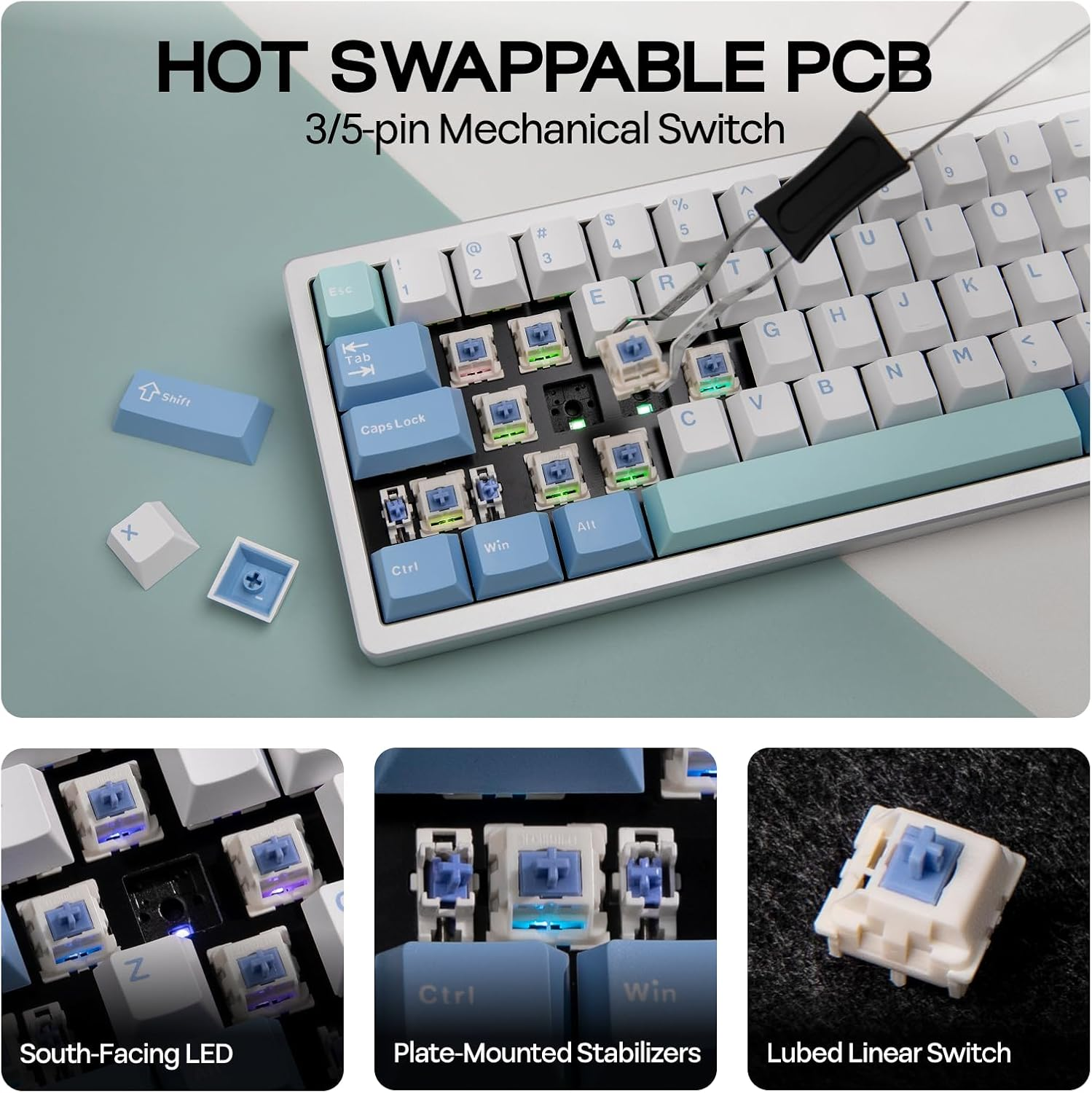 EPOMAKER Galaxy65 Wireless QMK/VIA Mechanical Keyboard, Ball-Catch Anodized Aluminum Custom Keyboard, Pre-Lubed Hot-Swappable Switch, RGB Backlit, Rotary Knob, 2.4Ghz/Bt/Type-C (Silver) - Silver image number 2