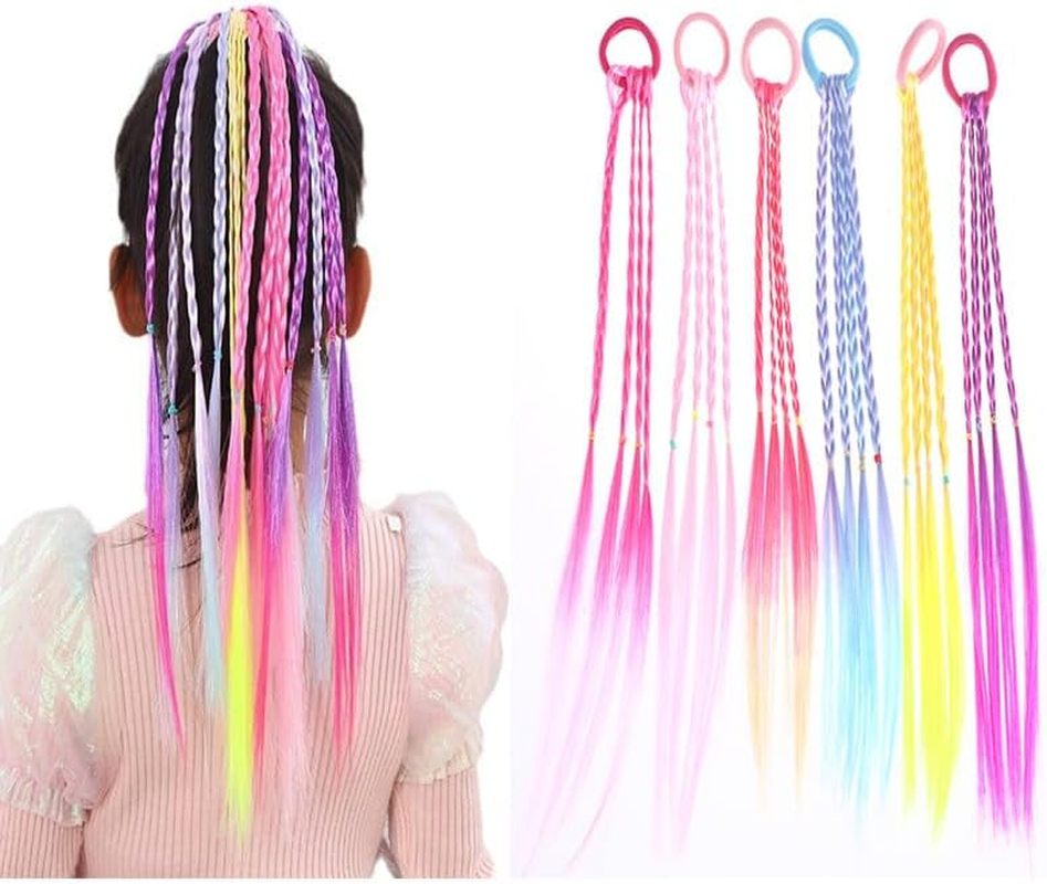 SHUNYUNG Colored Braids Hair Extensions, 12Pcs Rainbow Color Ponytail, Braided Hair Piece with Rubber Bands, Girls Hair Accessory, 17 Inch Length, Clip-In Installation image number 1