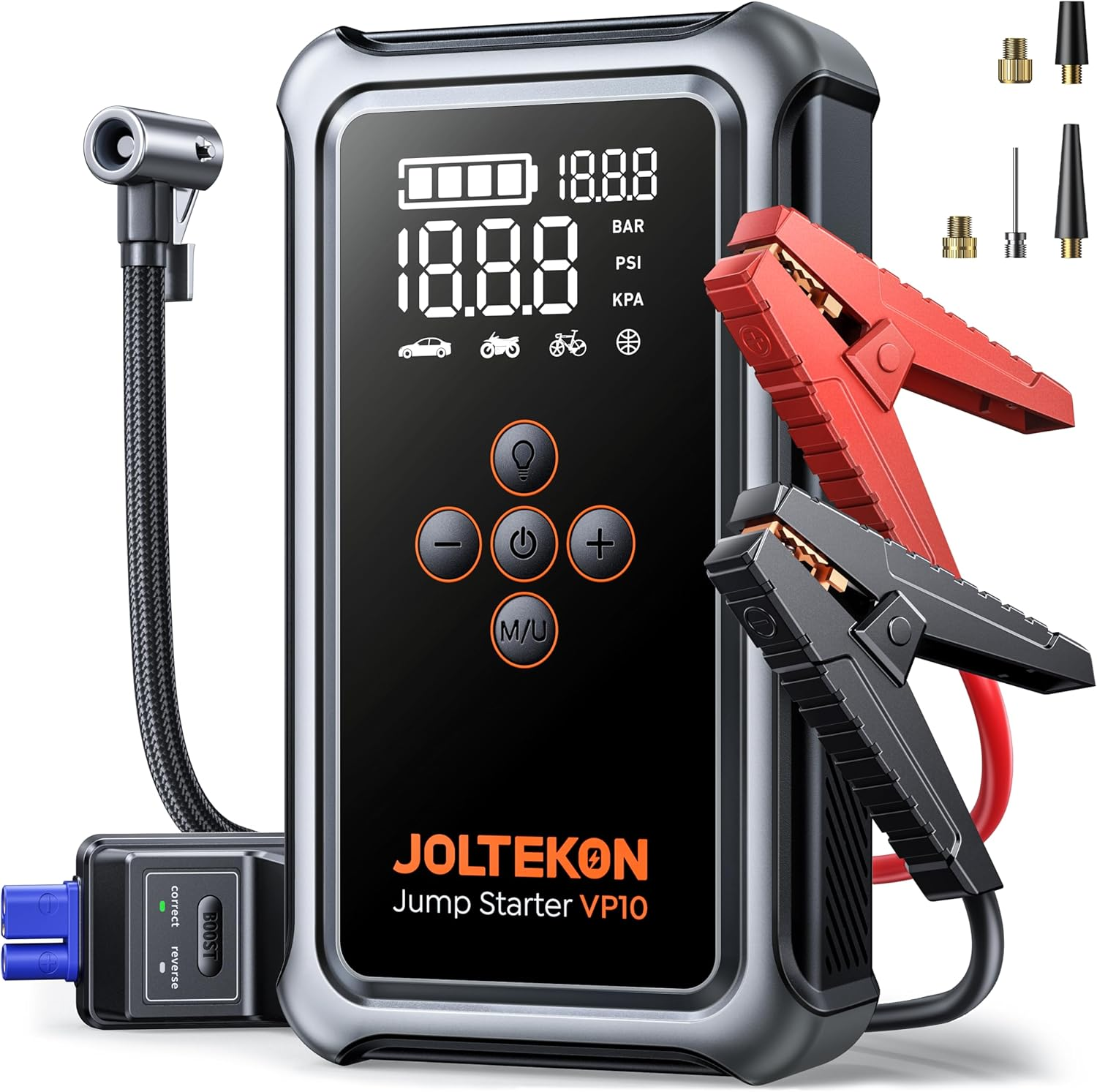 JOLTEKON Car Jump Starter with Air Compressor, 5000A Peak 150PSI Car Battery Jump Starter for All Gas/ 10L Diesel, 12V Car Jumper Starter Power Bank Charger Portable with Display, Emergency Light image number 3