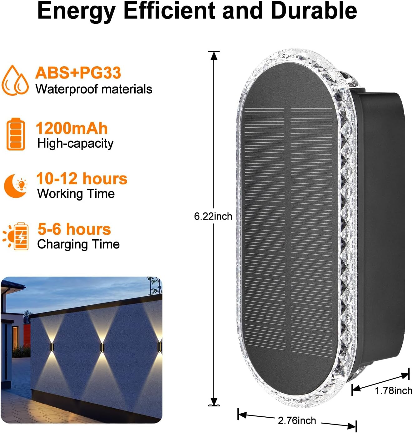 Ellasay Solar Fence Lights Outdoor, 4 Pack Wall Lights Solar Powered 3 Color Modes, up & down LED IP65 Waterproof Solar Garden Lights for Outdoor,Yard,Pool,Porch,Patio,Railing image number 5