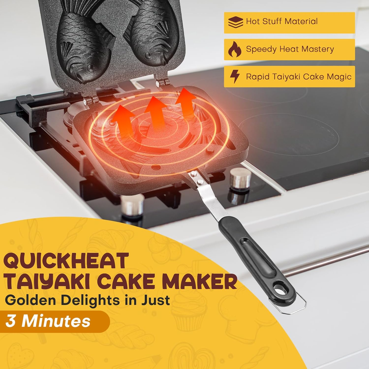 AMGSH Taiyaki Fish Shape Cake Pan Waffle Cake Maker Pan Fish-Shaped Pancake Double Pan Mold for Home Cooking with Silicone Oil Brush image number 5