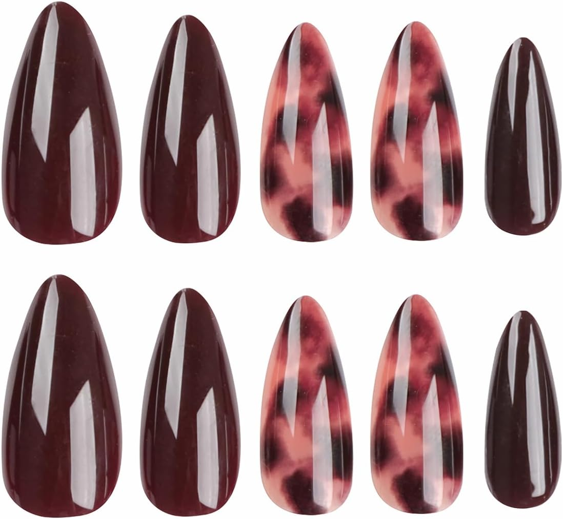 MISUD Medium Almond Press on Nails, Glossy Fake Nails, Autumn Brown Acrylic Nails, Artificial Needle Nails, Adhesive False Nails with Design Autumn Ombre Design, 24PCS image number 5