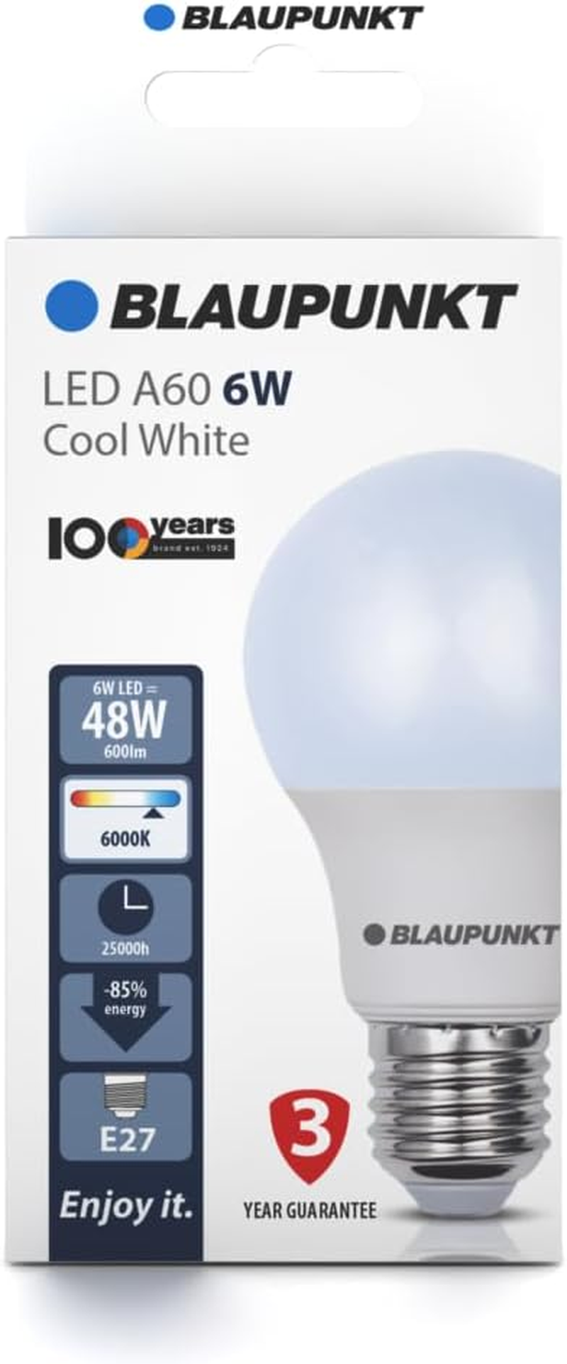 Blaupunkt LED Bulb Classic A60 LED Lamp, E27 Base Screw, 9W, Replaces 80W, Cool White 6000K, Cold Light, Non-Dimmable, 900 Lumen, Light Bulb, Indoor Outdoor, 1 Piece (Pack of 1)