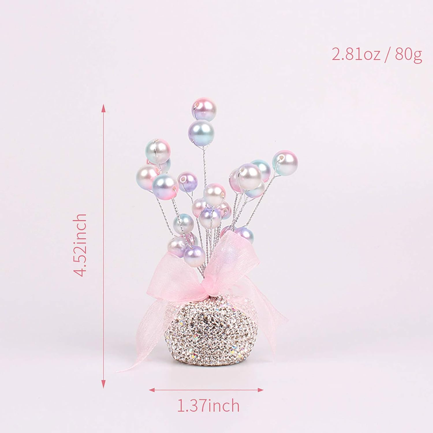 Bling Car Dashboard Display Decorations, Auto Colorful Pearls and White Rhinestones Crystal Decor Flower, Pink Cute Bling Interior Car Accessories for Women, Girl image number 2