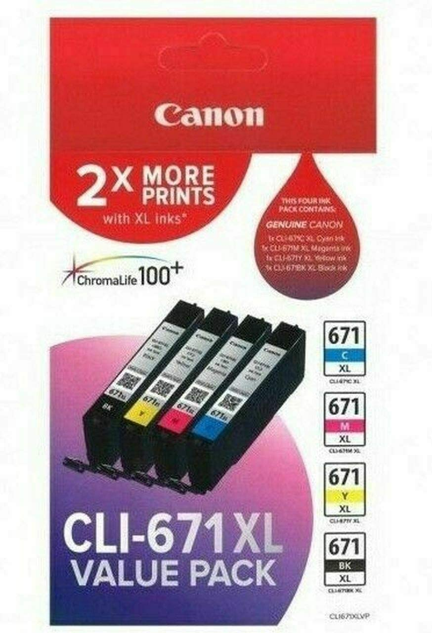 Genuine Canon CLI-671XL Cyan+Magenta+Yellow+Black Value Pack