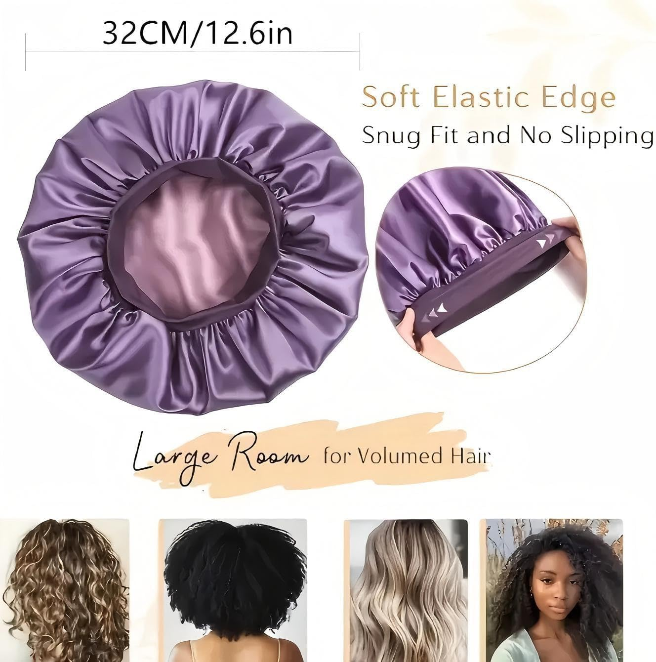 3 Pack Satin Bonnet Silk Hair Bonnet for Sleeping, Soft Elastic Band Silk Sleep Cap,Non-Slip, Wrap for Long Curly Hair image number 6
