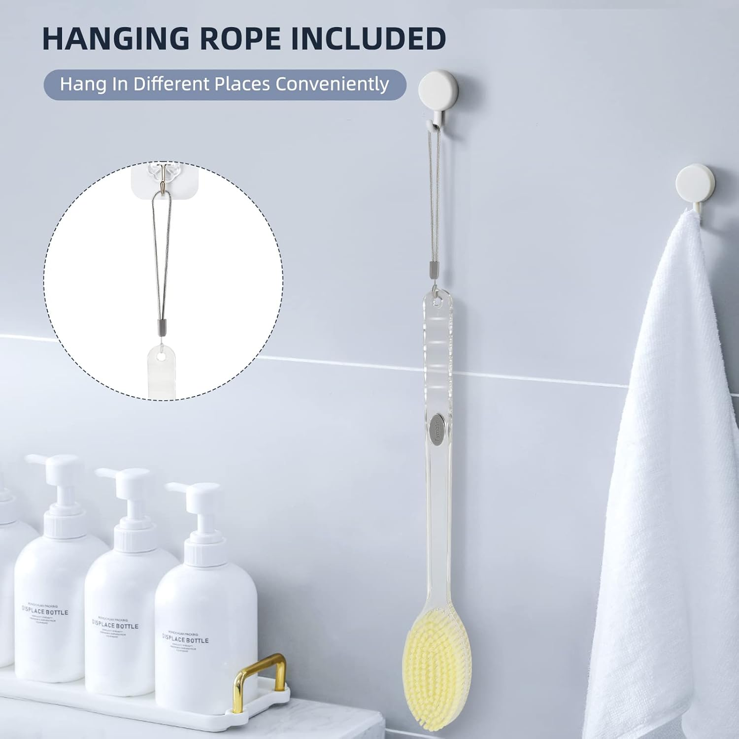 Fymblin Back Scrubber Long Handle for Shower,Back Brush Dual-Sided with Stiff and Soft Bristles,Body Exfoliator for Bath or Dry Brush