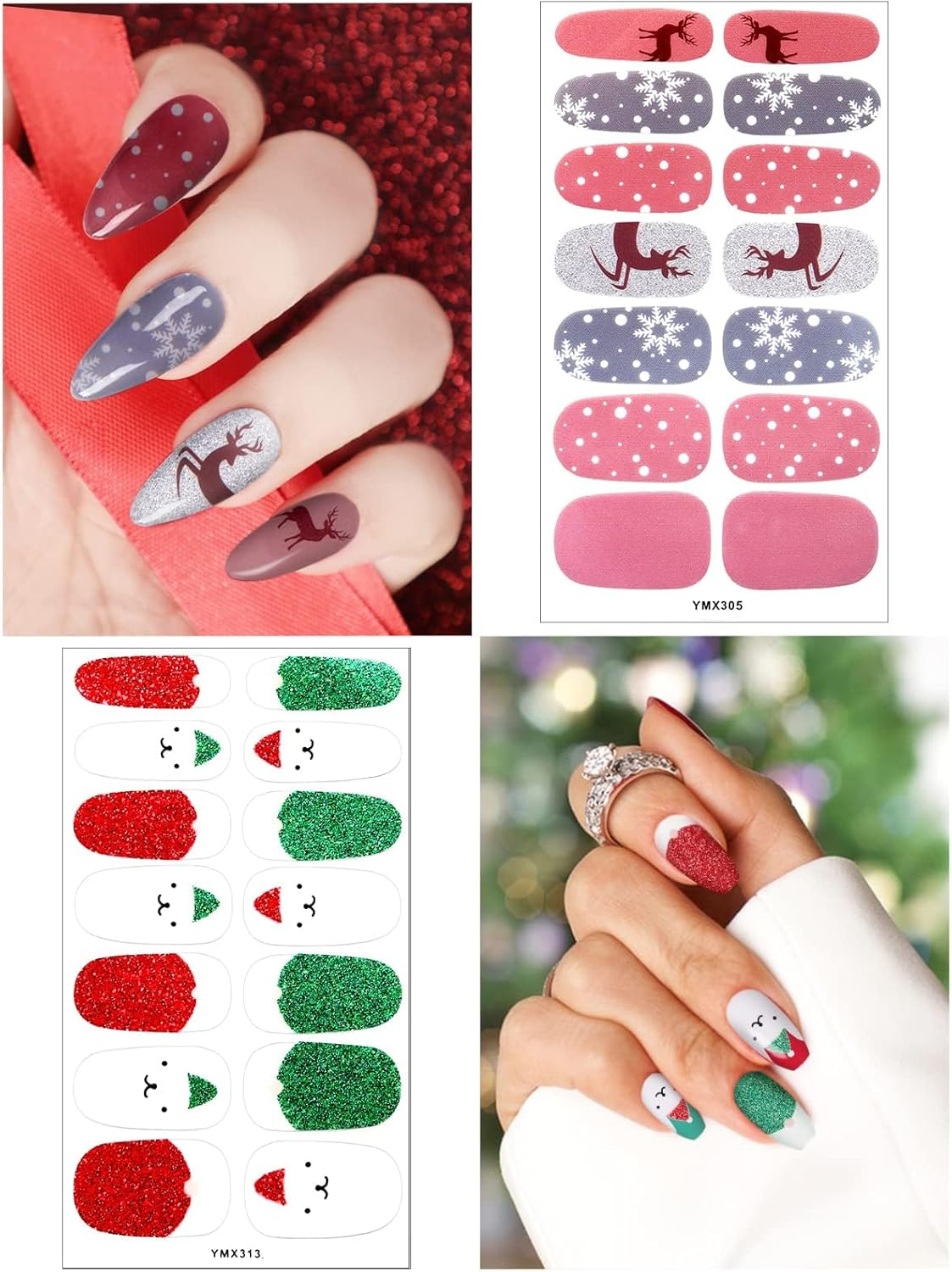 Kalolary 8Sheets Christmas Full Wraps Self-Adhesive Nail Polish Stickers with 1Pcs Nail File, Christmas DIY Nail Art Stencil Christmas Tree Snowflake Elk Nail Wraps Decal Strips Manicure Kit image number 3