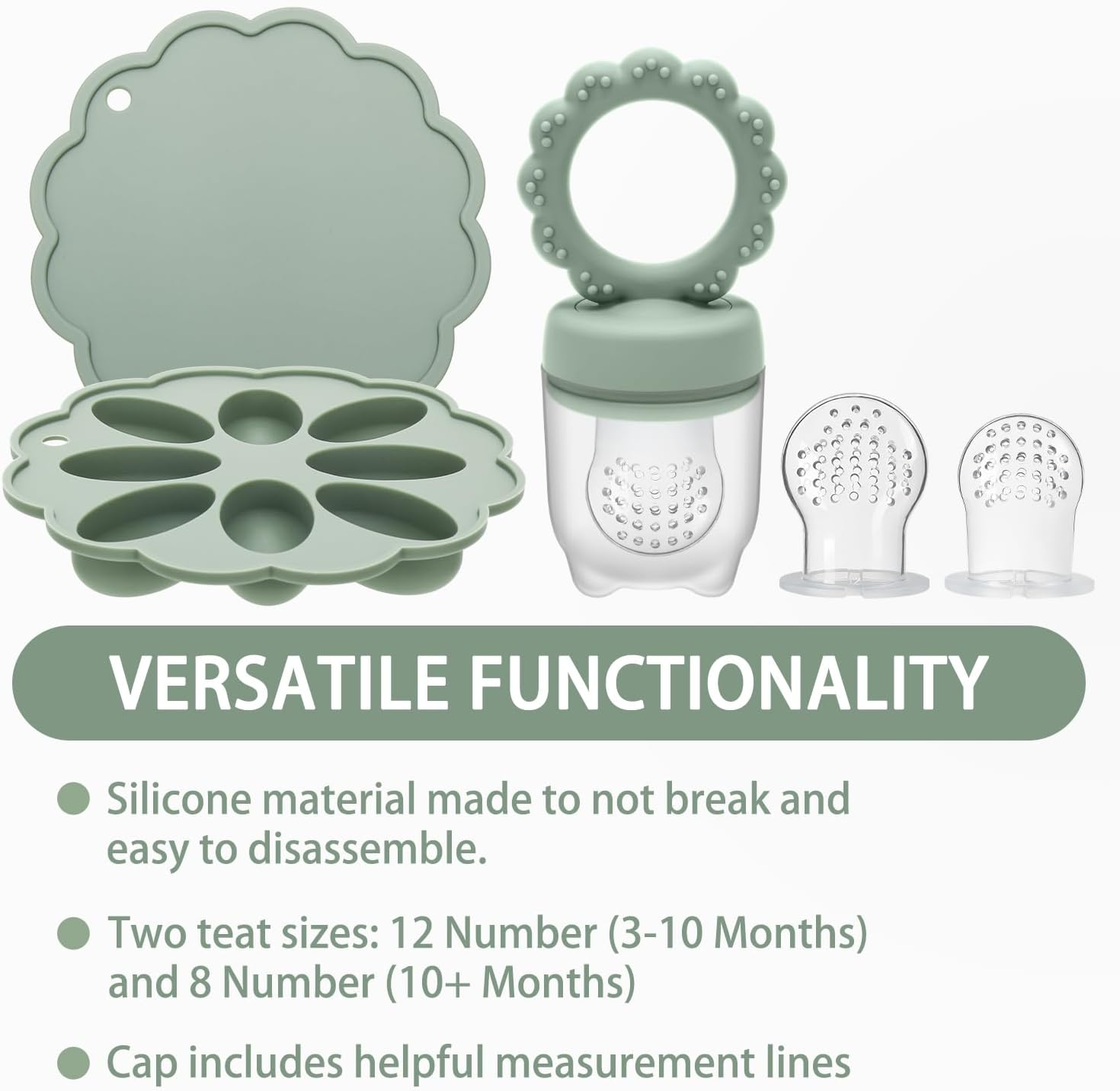 Baby Silicone Fruit Food Feeder Pacifier & Breastmilk Popsicle Freezer Molds,Sunflower Design BPA Free Baby Food Storage Containers Frozen Ice Tray for Baby Feeding Safely, Infant Fruit Teething Toy image number 6