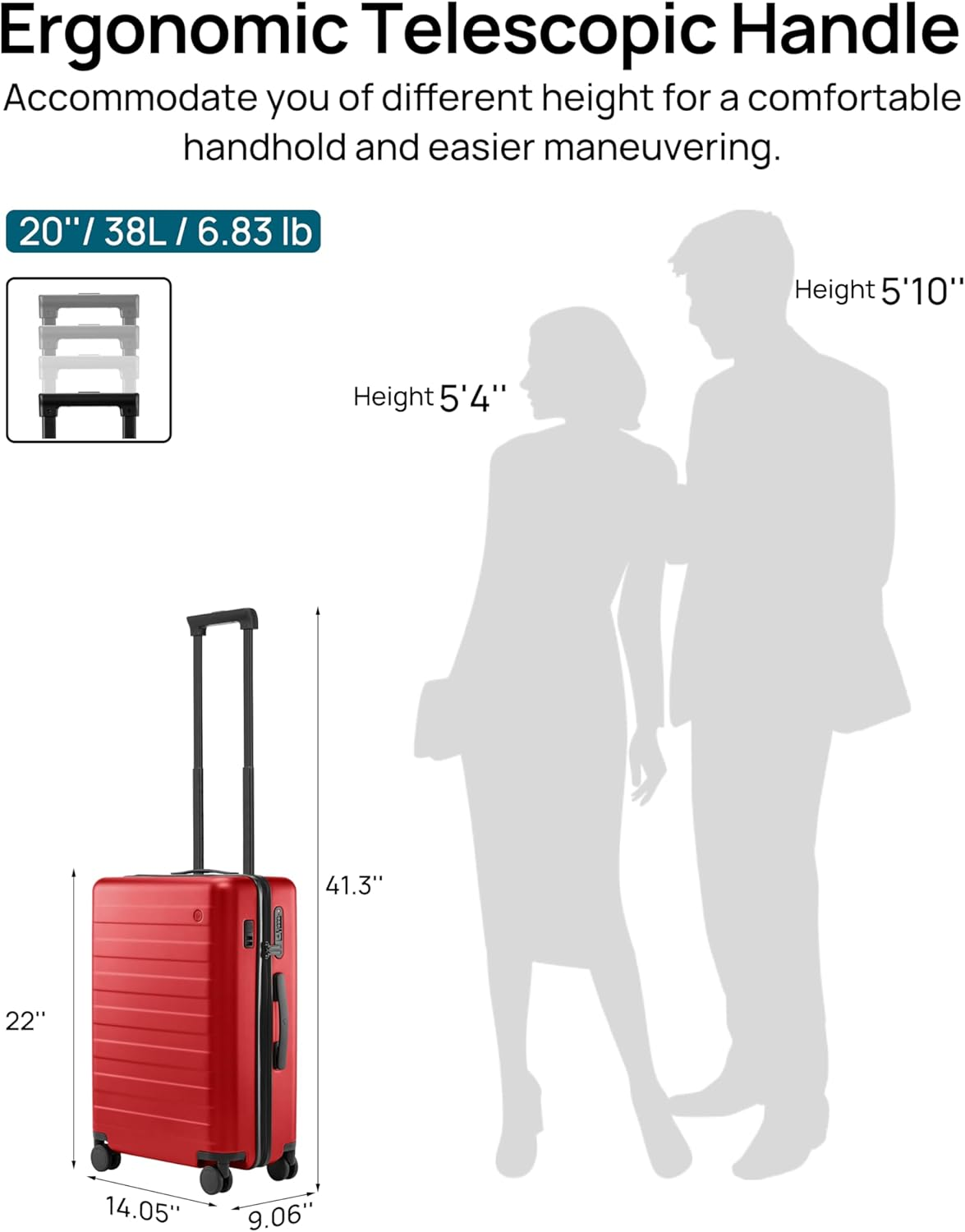 NINETYGO Carry on Luggage 22X14X9 Airline Approved, 20 Inch Hardshell Spinner Hardside Suitcase with Wheels, USB Port, TSA Lock for Travel Quick Getaway Business, Vermilion Red image number 6