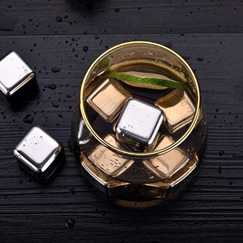 Whiskey Stones - 8 Pcs Stainless Steel Ice Cubes - Reusable Whisky Chilling Rocks Metal Ice with Tongs and Freezer Storage Tray for Beer Wine Cooler image number 2